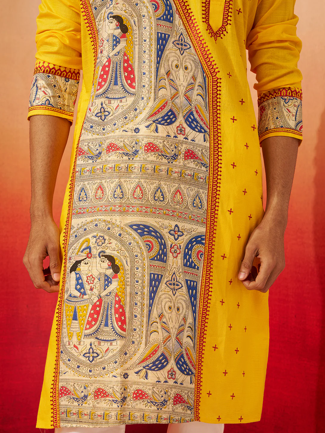 Men's Yellow Digital Print Kurta with Pyjama - Image 5