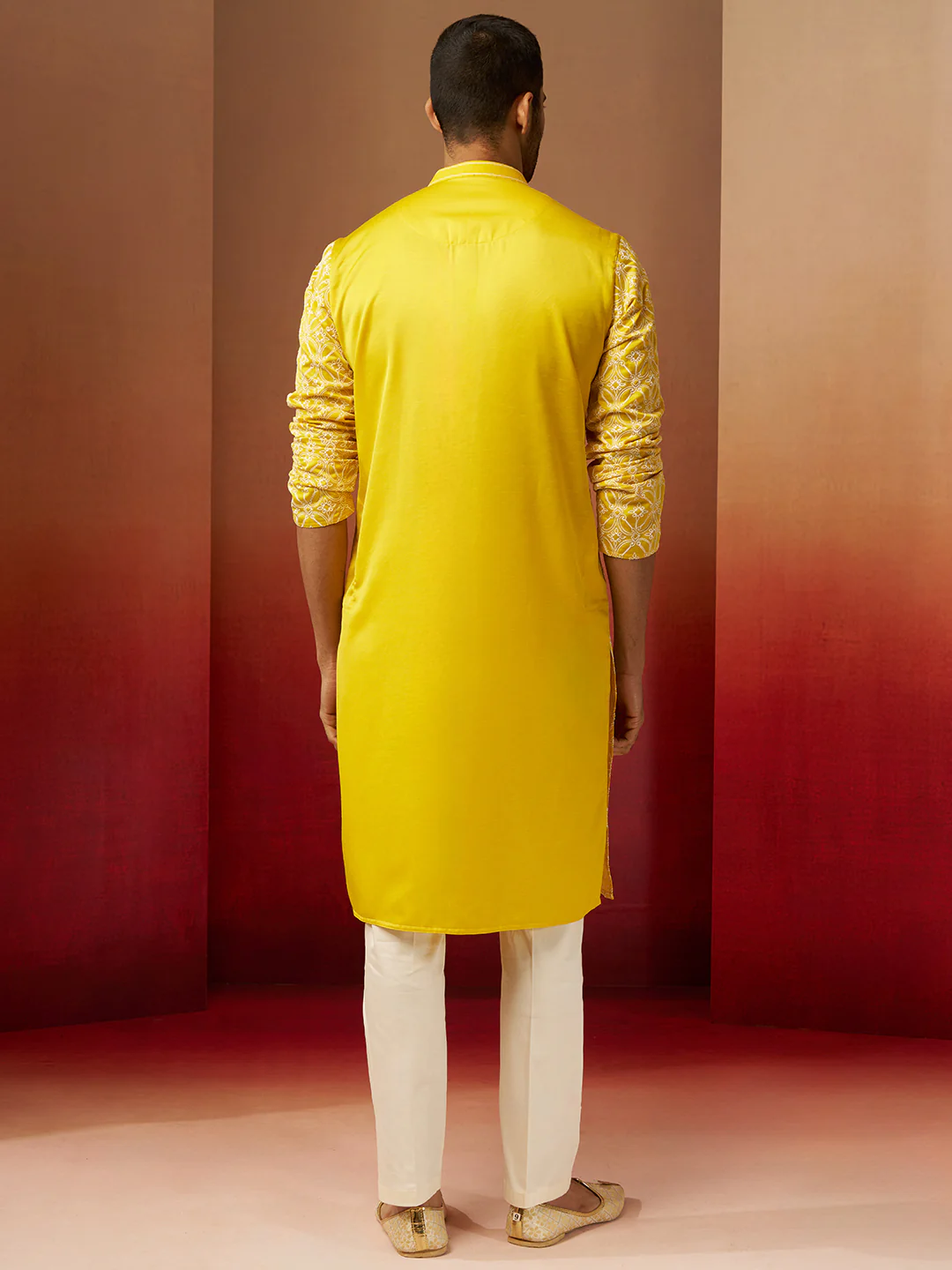 Men's Yellow Thread Embroidered Kurta with Pyjama - Image 5