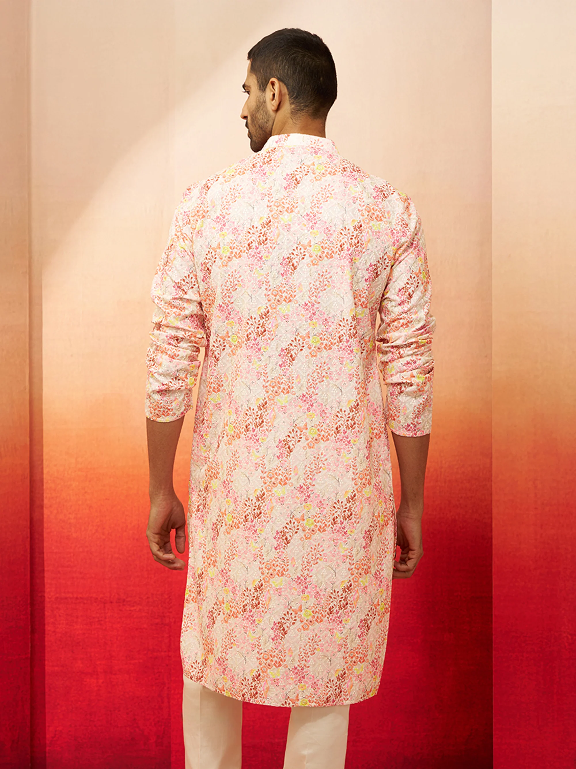 Men Multi Color Cotton Floral Sequin Kurta - Image 5