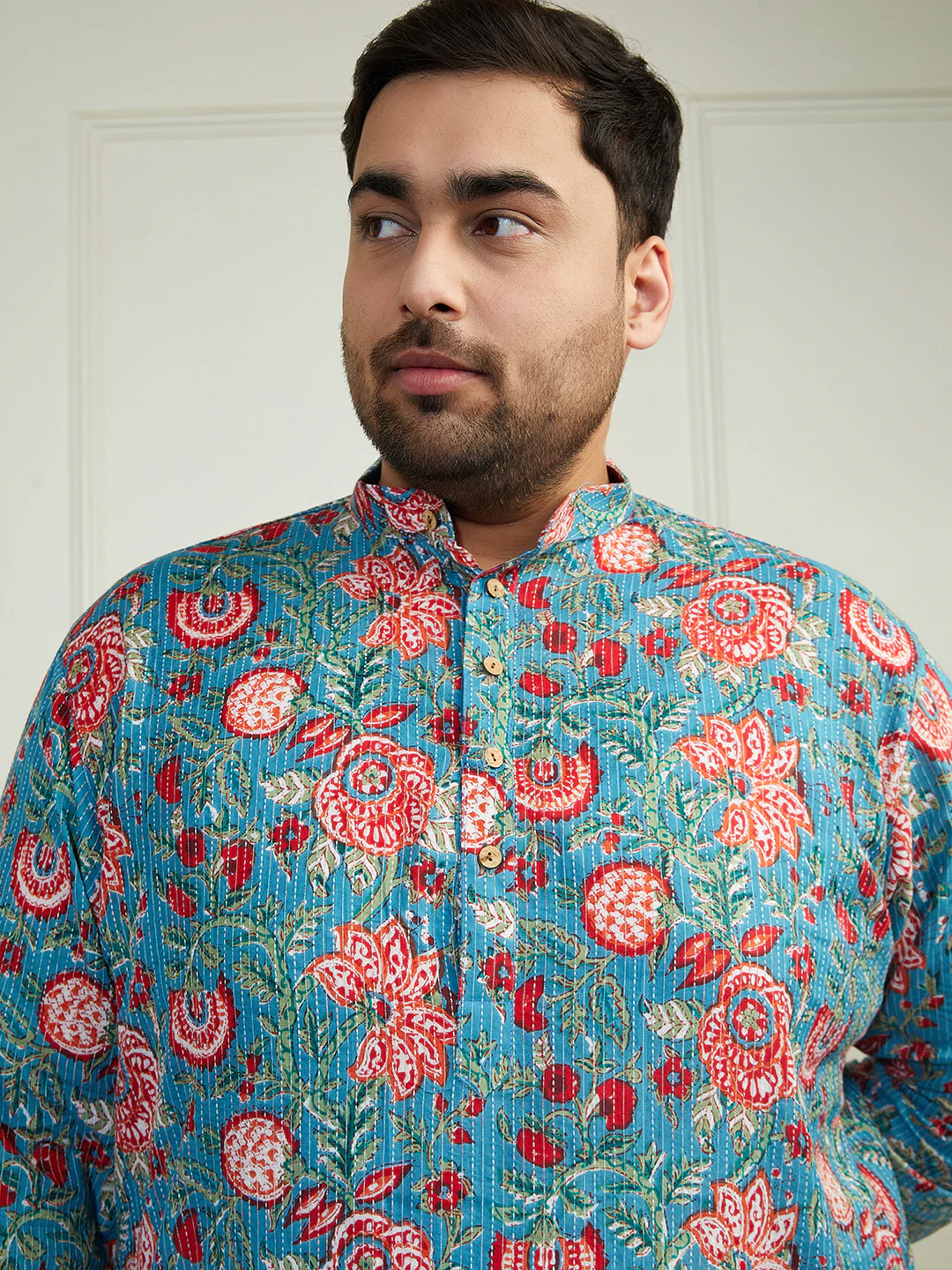 Plus Men's Aqua Cotton Kurta - Image 3
