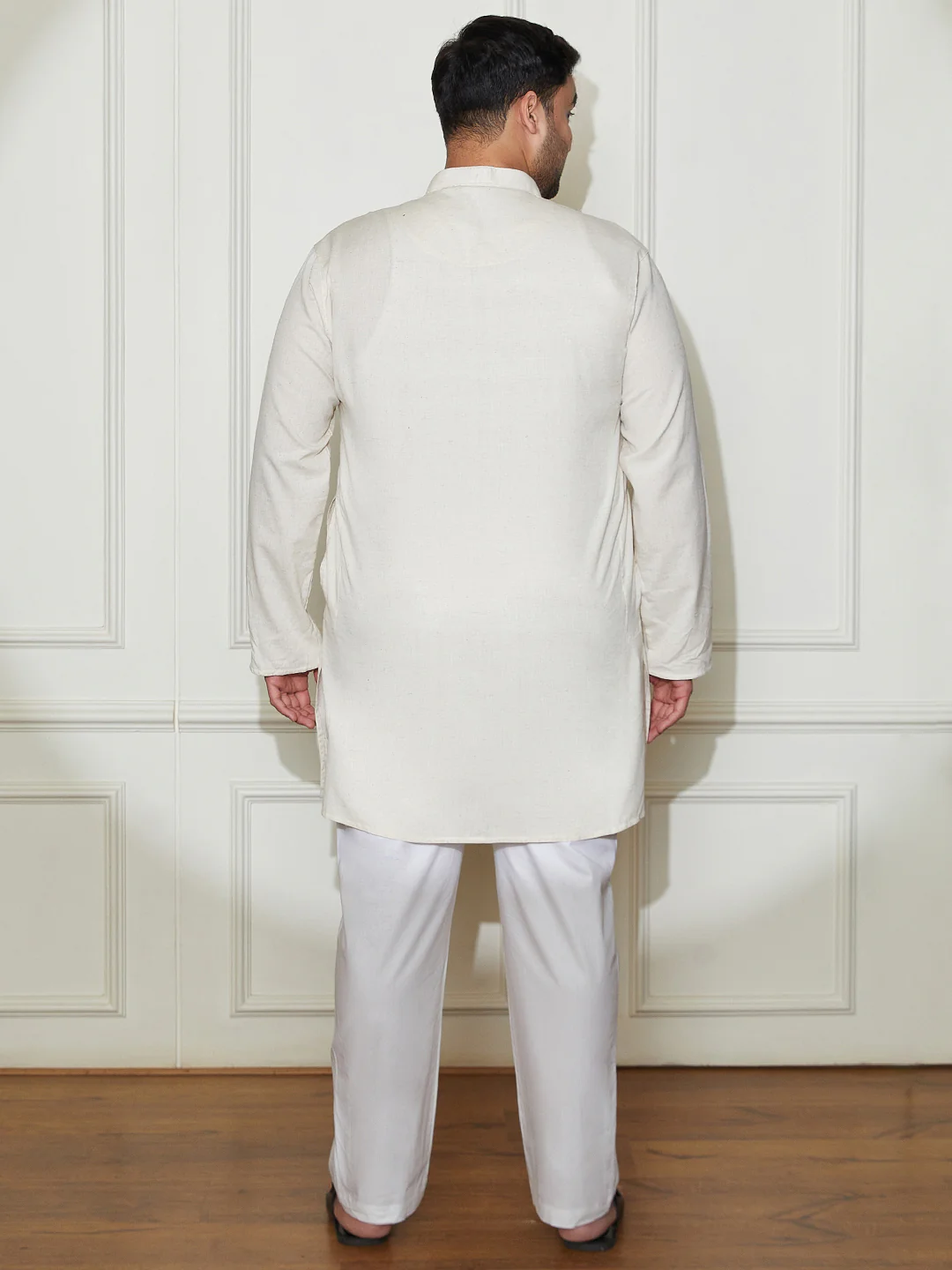 Plus Men's Cream Cotton Kurta Pyjama Set - Image 4