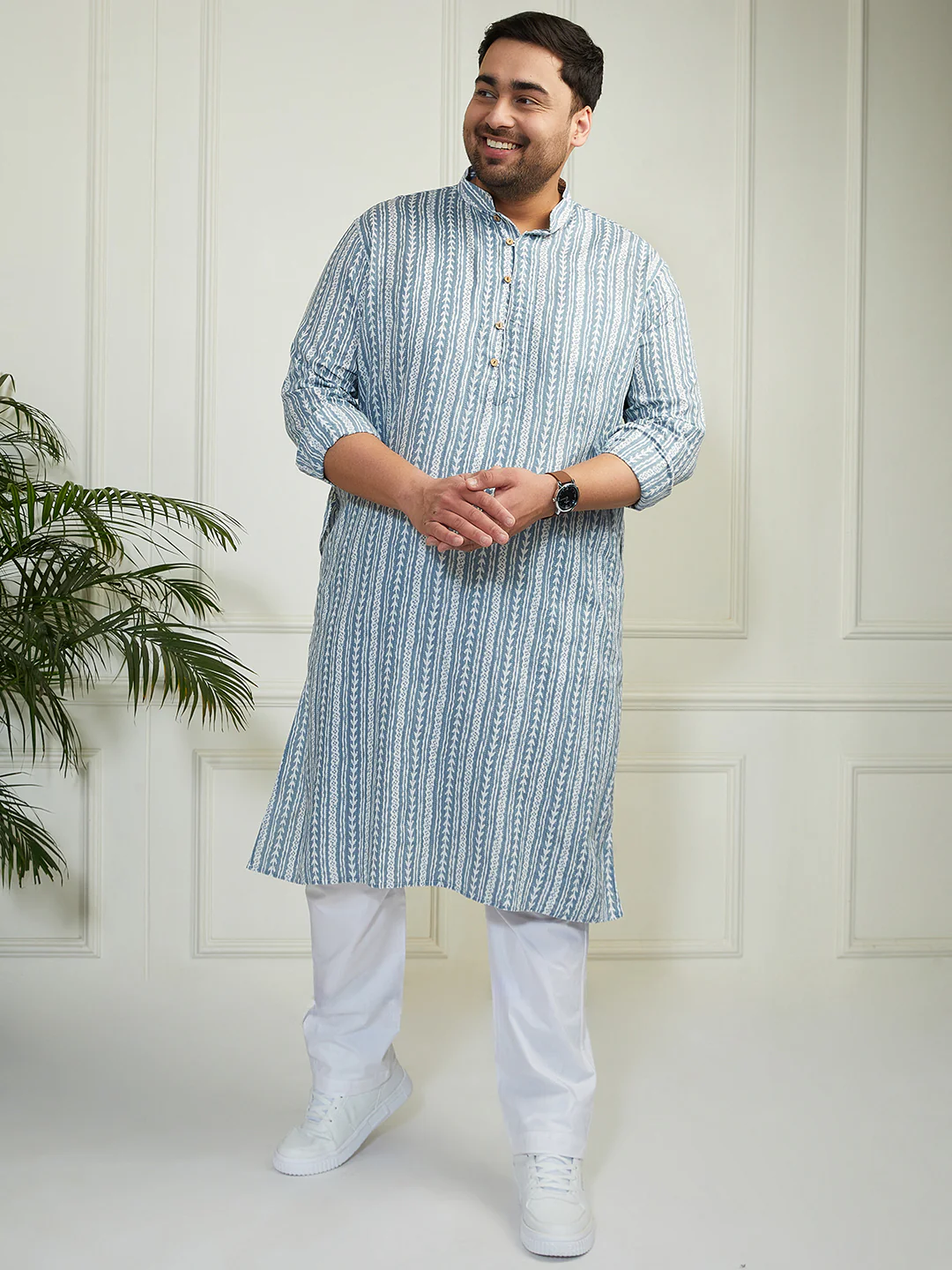Plus Men's Grey Cotton Kurta - Image 5