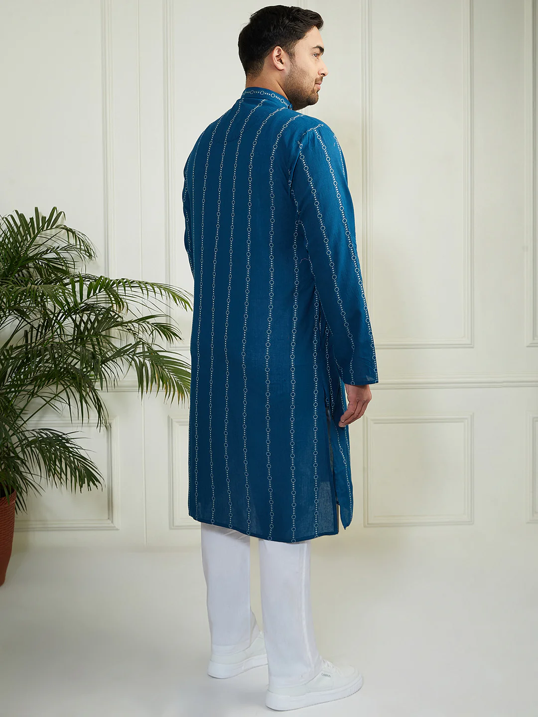 Plus Men's Indigo Blue Cotton Kurta Pyjama Set - Image 4