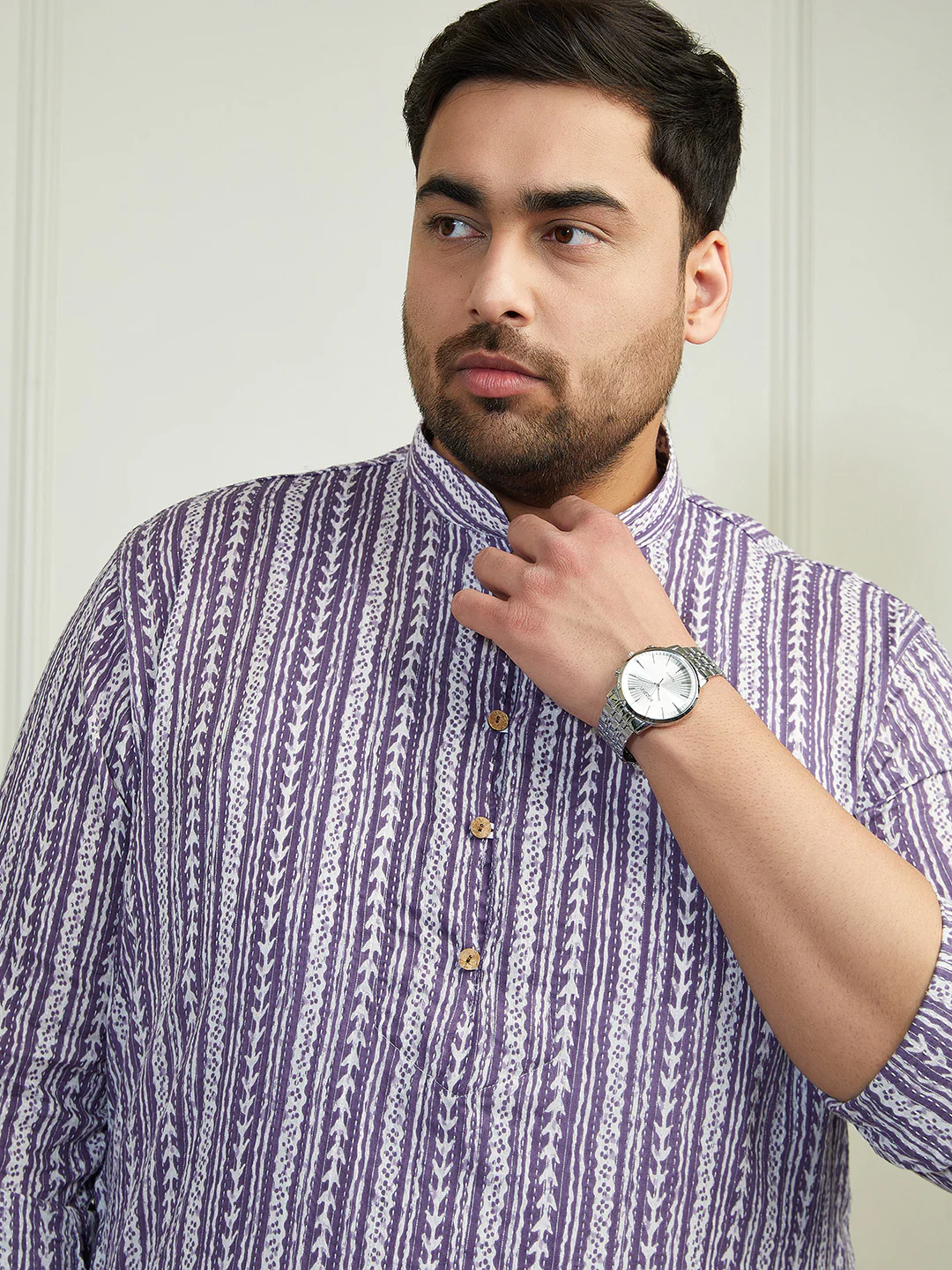 Plus Men's Purple Cotton Kurta - Image 2