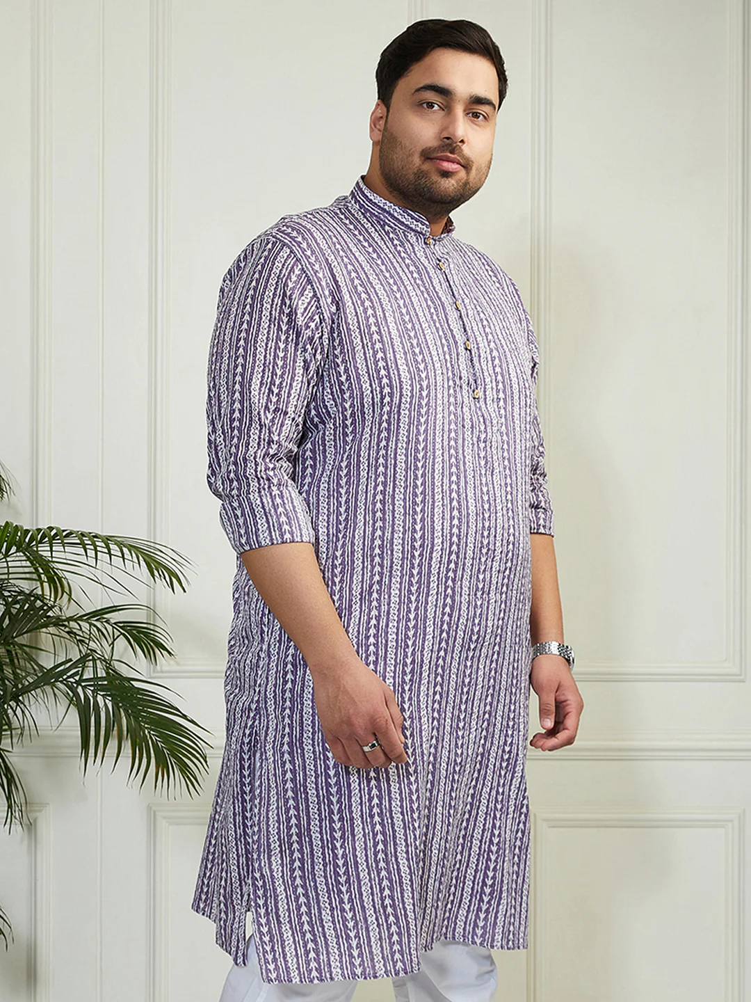 Plus Men's Purple Cotton Kurta - Image 3