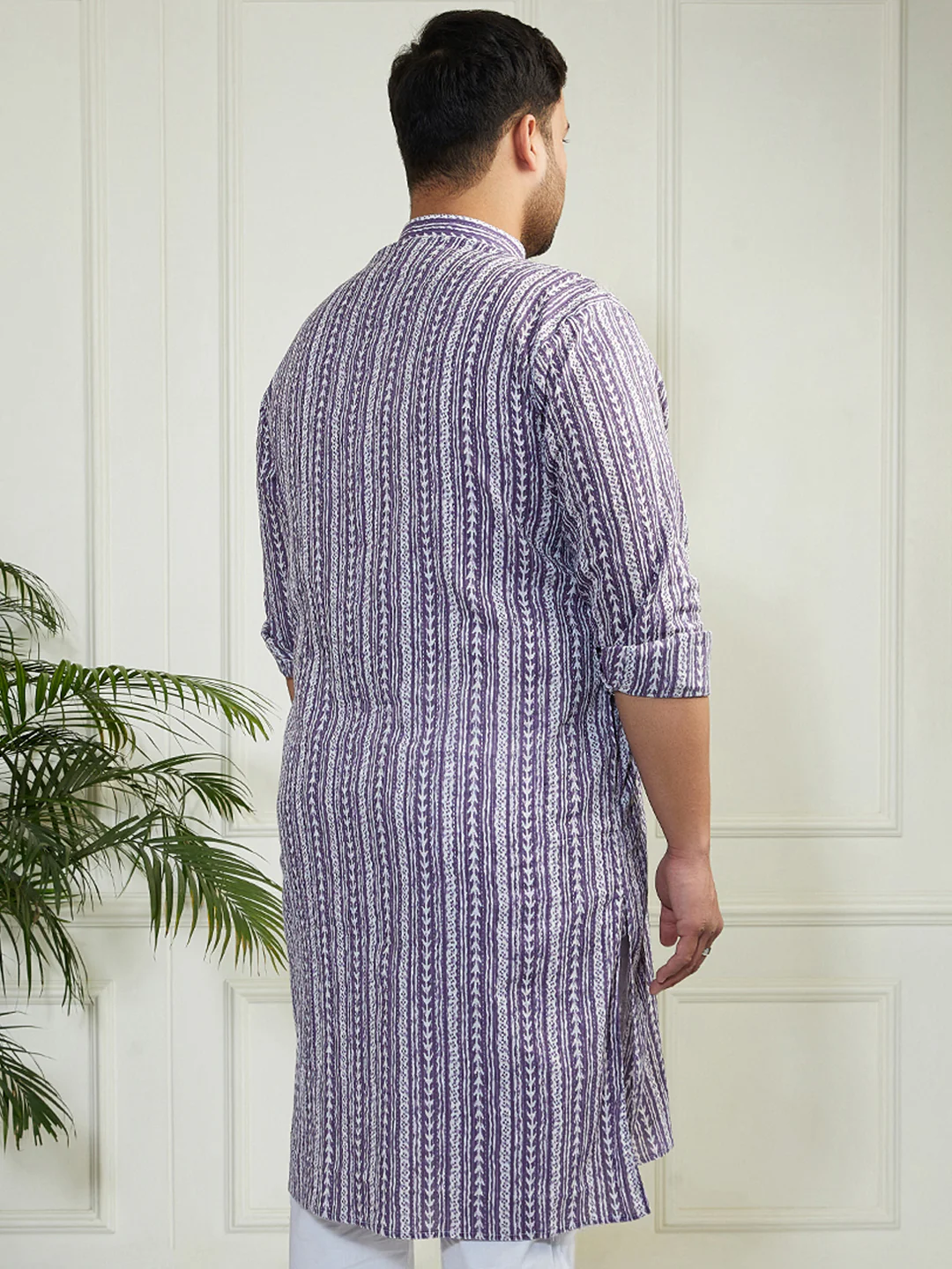 Plus Men's Purple Cotton Kurta - Image 4