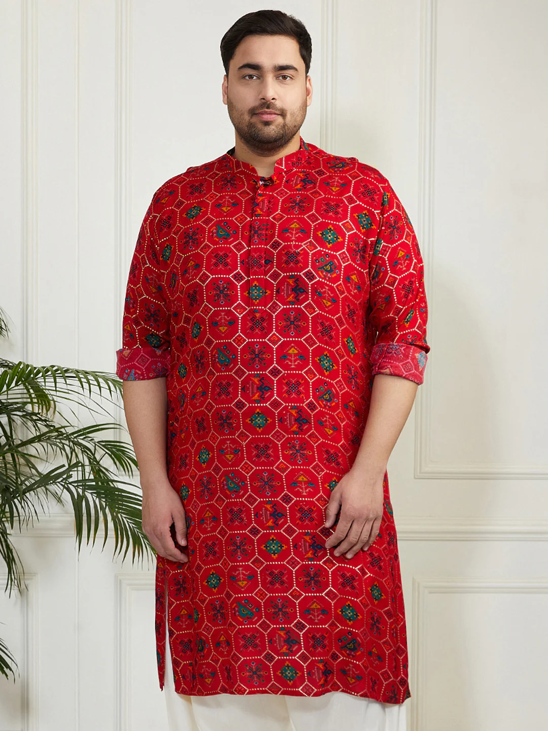 Plus Men's Red Cotton Blend Kurta - Image 5