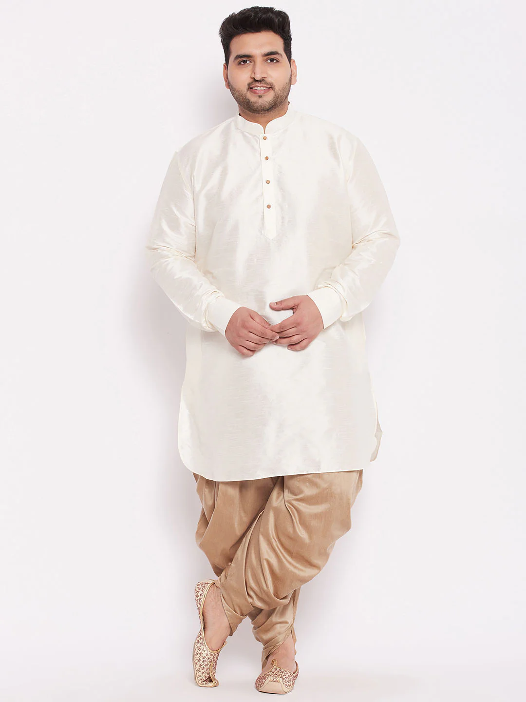 Plus Size Men's Rose Gold-Coloured Solid Cowl Dhoti - Image 5