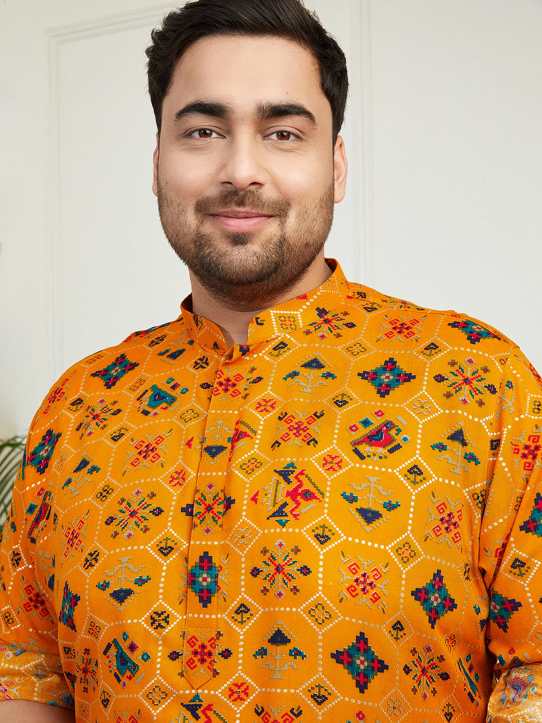 Men's Plus Yellow Cotton Blend Kurta - Image 2