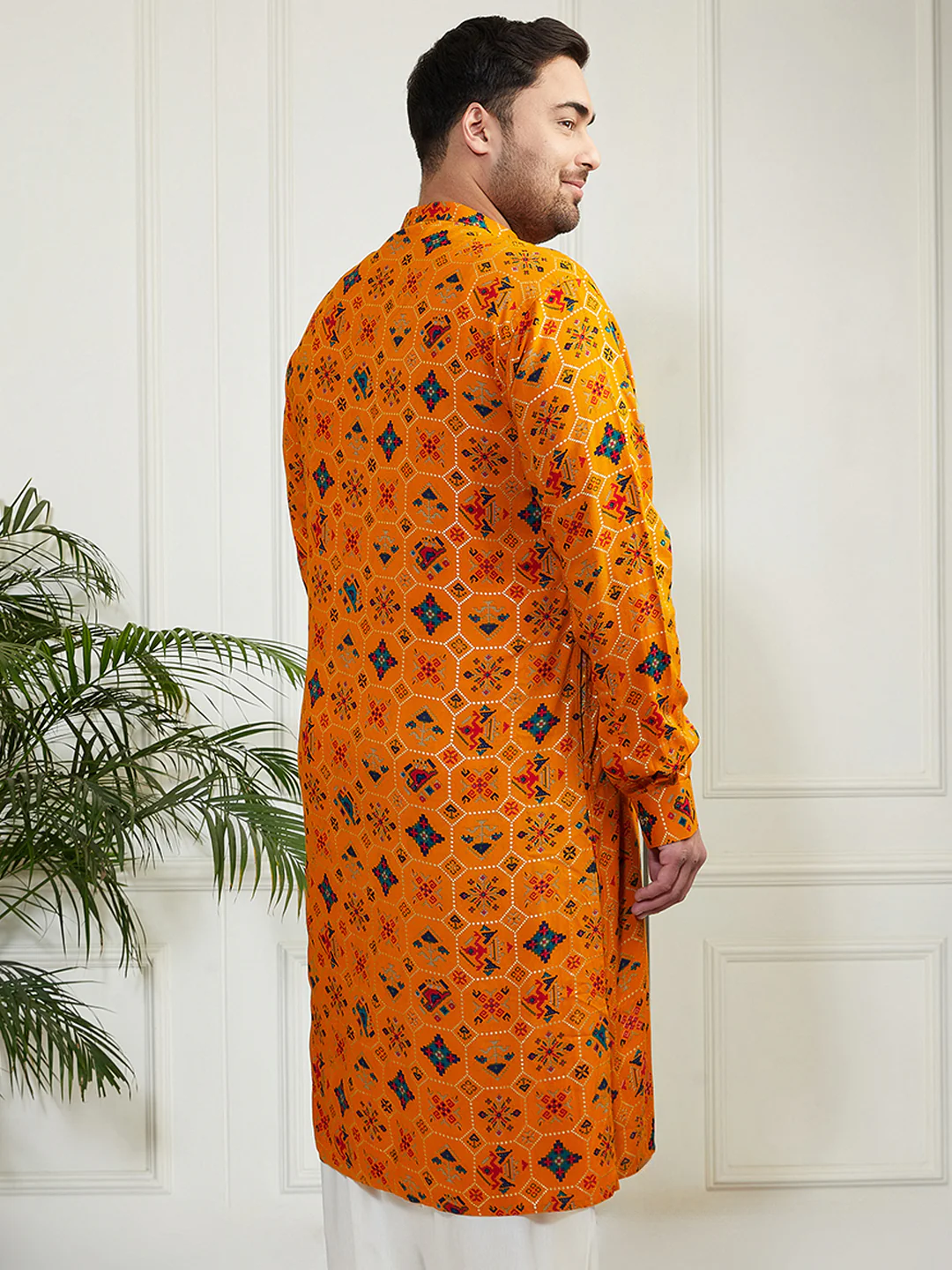 Men's Plus Yellow Cotton Blend Kurta - Image 3