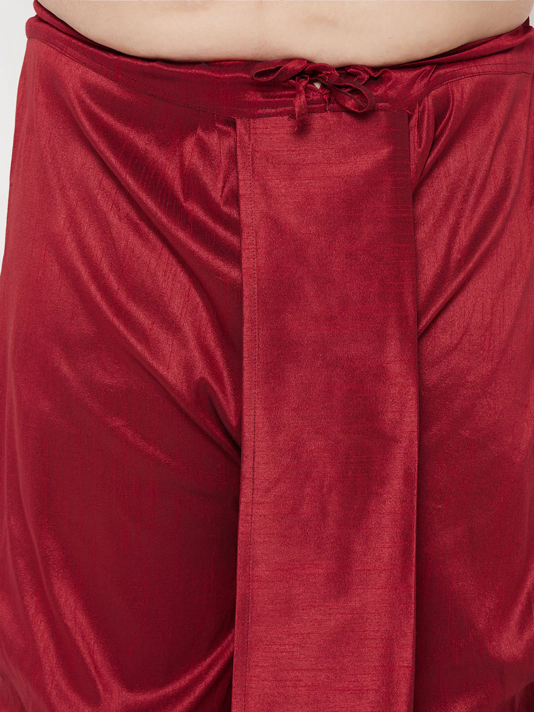 Plus Men's Maroon Nehru Jacket With Yellow Kurta And Maroon Dhoti Set - Image 5
