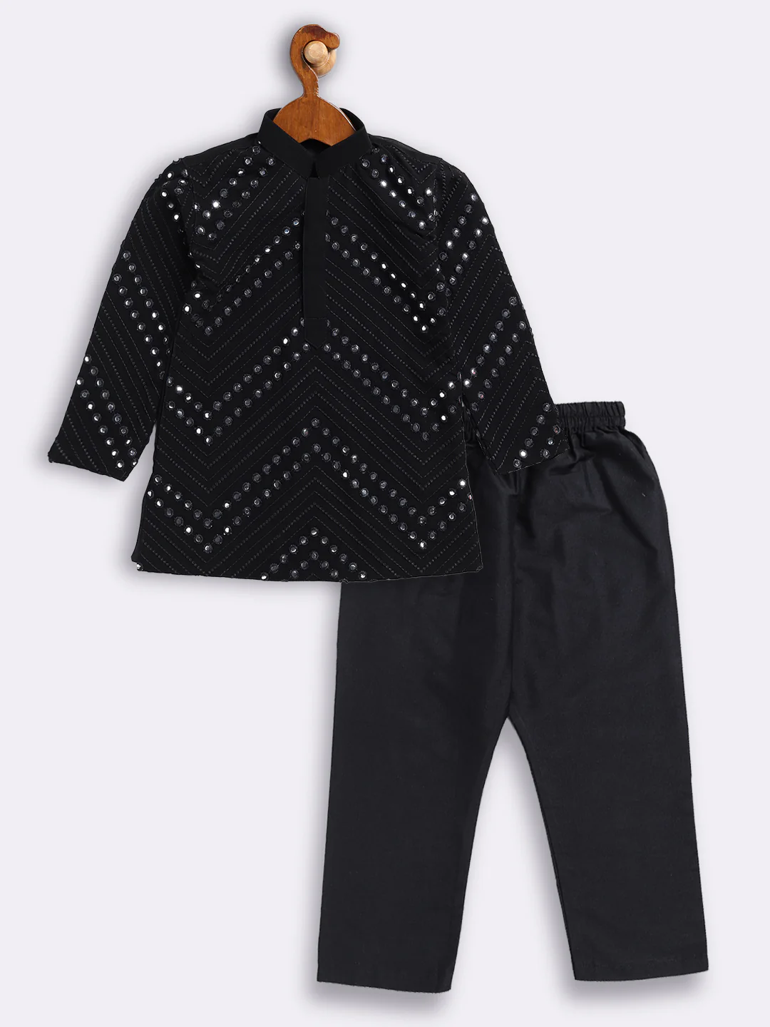 Sishu Boy's' Black Mirror Work Kurta Pyjama Set - Image 2