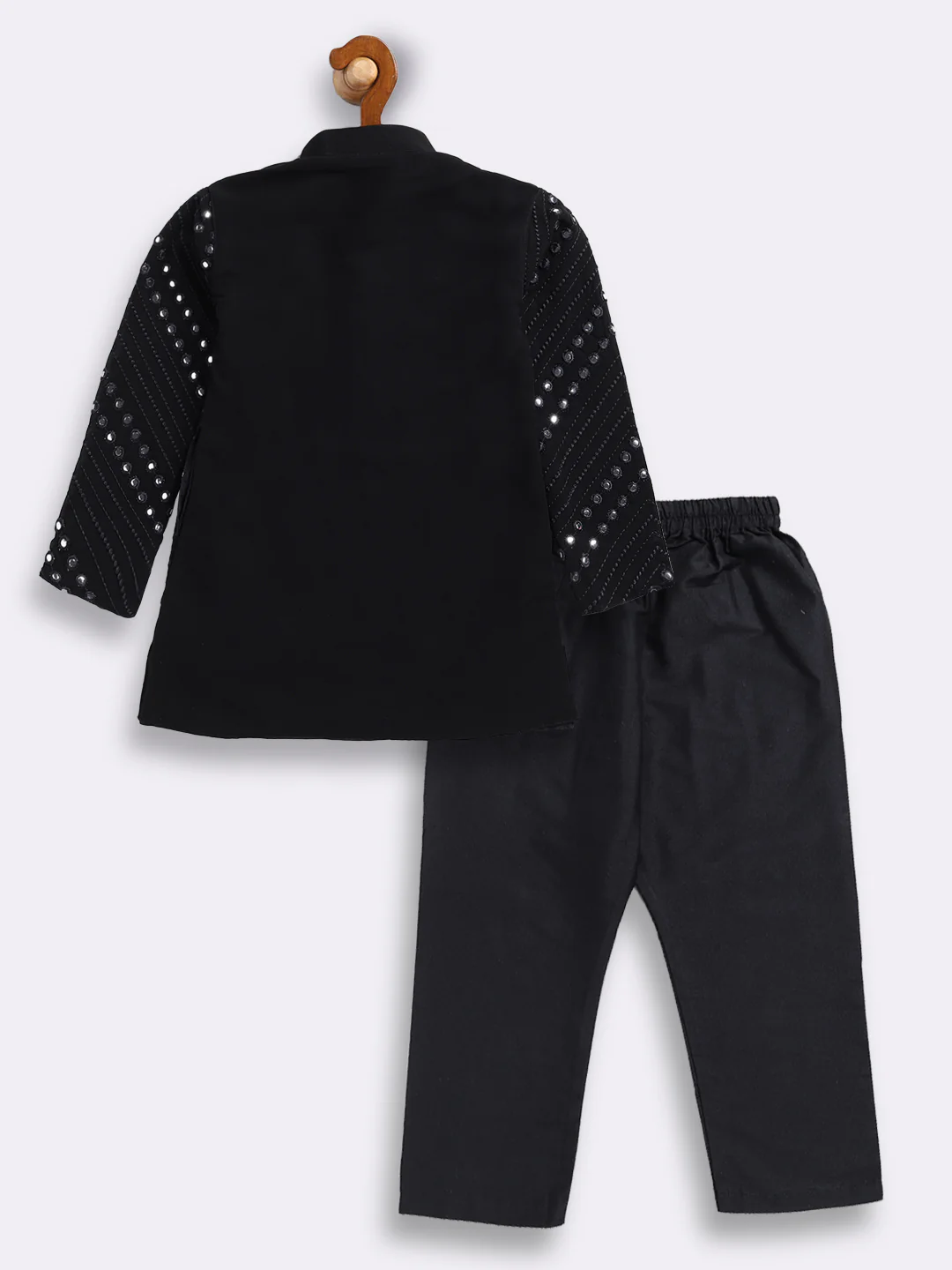 Sishu Boy's' Black Mirror Work Kurta Pyjama Set - Image 3