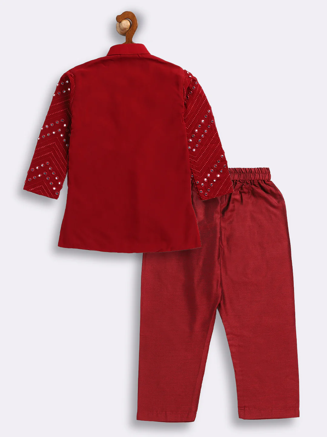 Sishu Boy's' Maroon Mirror Work Kurta Pyjama Set - Image 3