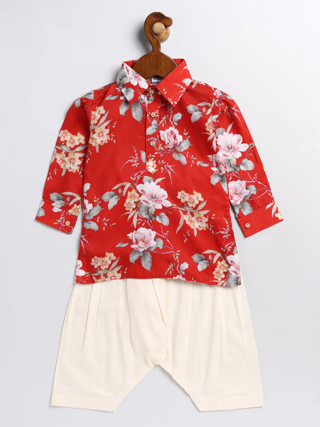 Sishu Boy's Red Floral Printed Kurta Patiala Set - Image 2