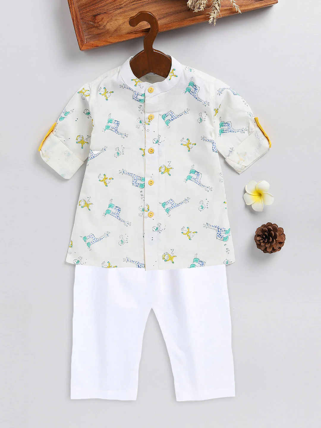 Sishu Boy's White Printed Cotton Kurta Pyjama Set - Image 2
