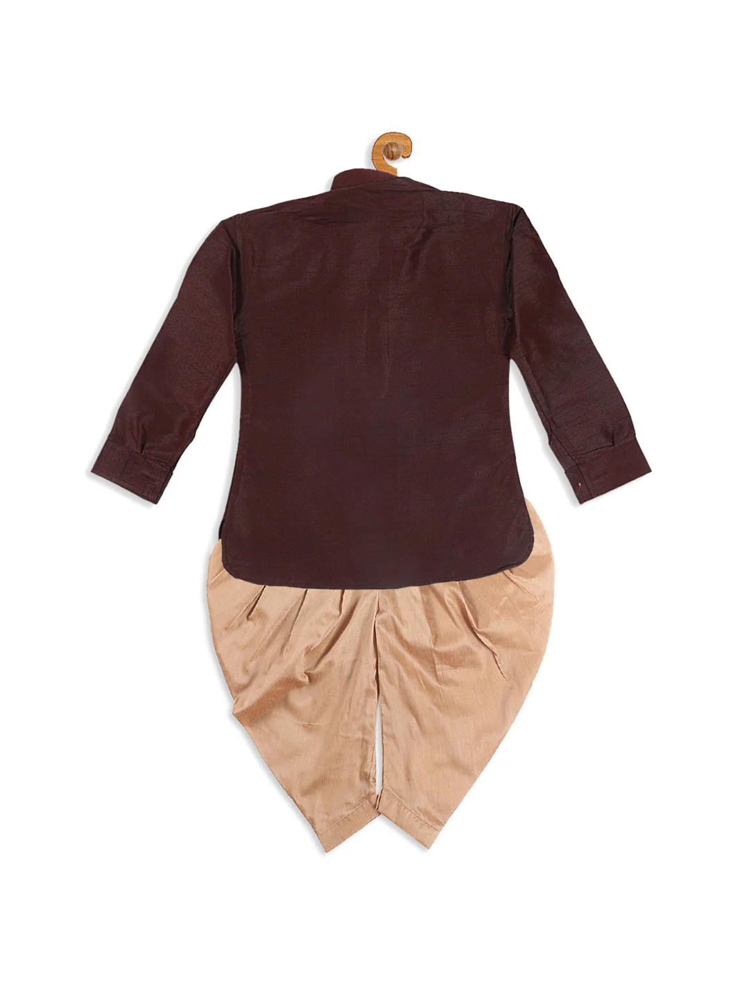 Sishu Boy's Wine Color & Rose Gold Kurta With Dhoti Pant Set - Image 3