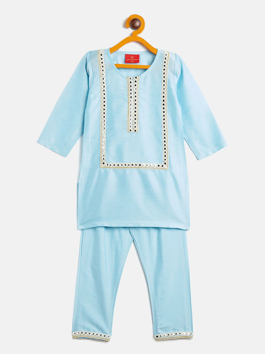 Sishu Girl's' Aqua Blue Viscose Kurta And Straight Pant Set - Image 2
