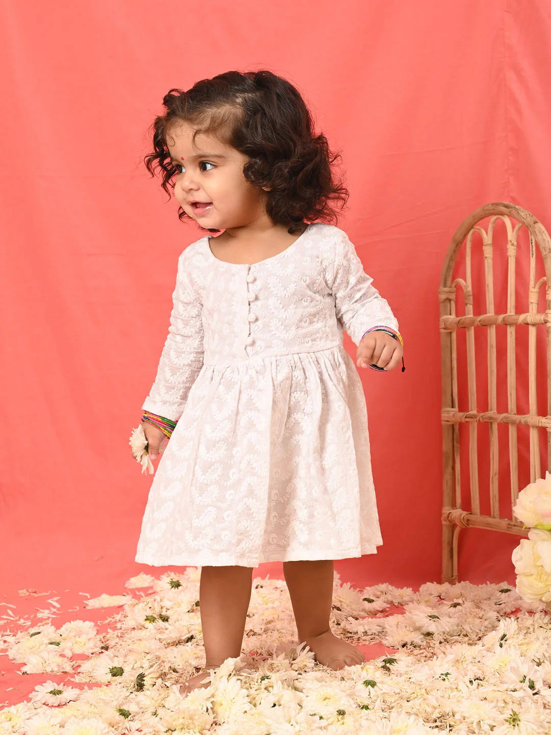 Sishu Girl's White Chikankari Cotton Kurta - Image 5