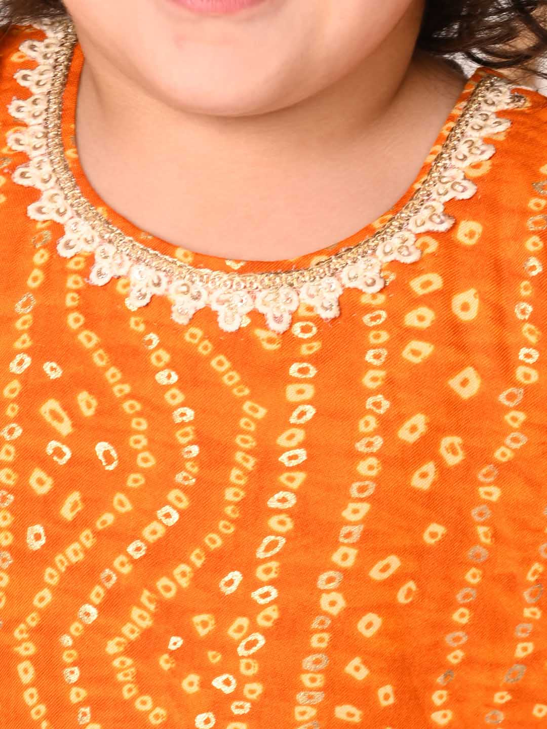 Girl's Yellow  Bandhni Print Kurta And Patiala Set - Image 4