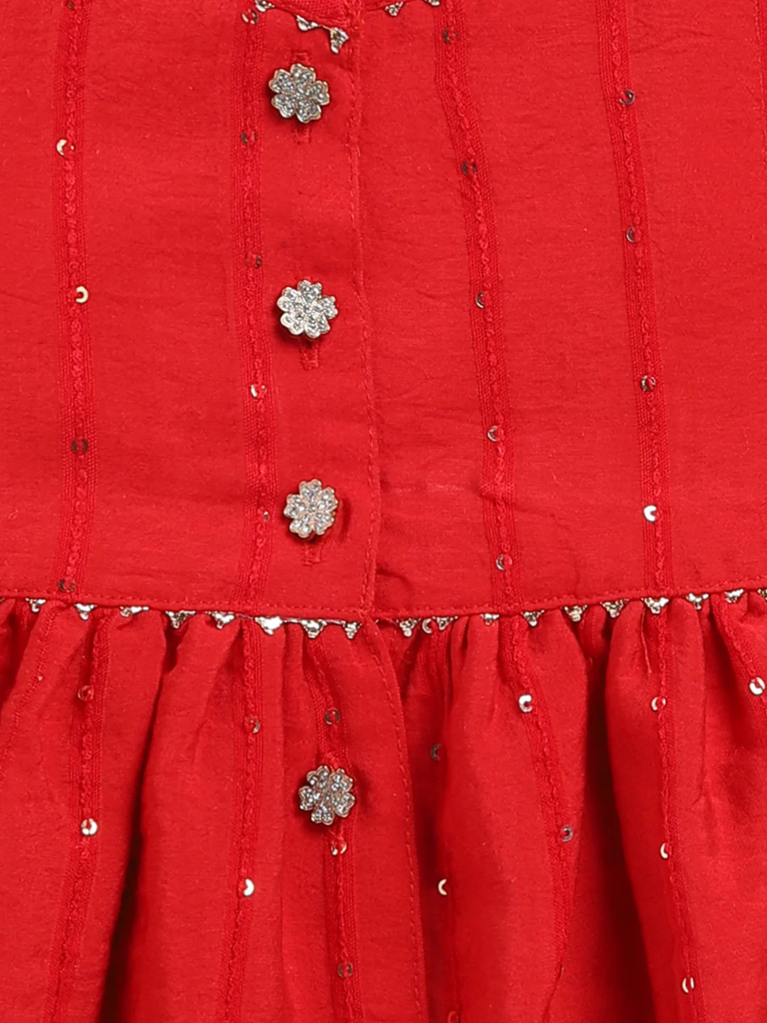 Girl's' Red Chanderi Ethnic Combo Set - Image 4