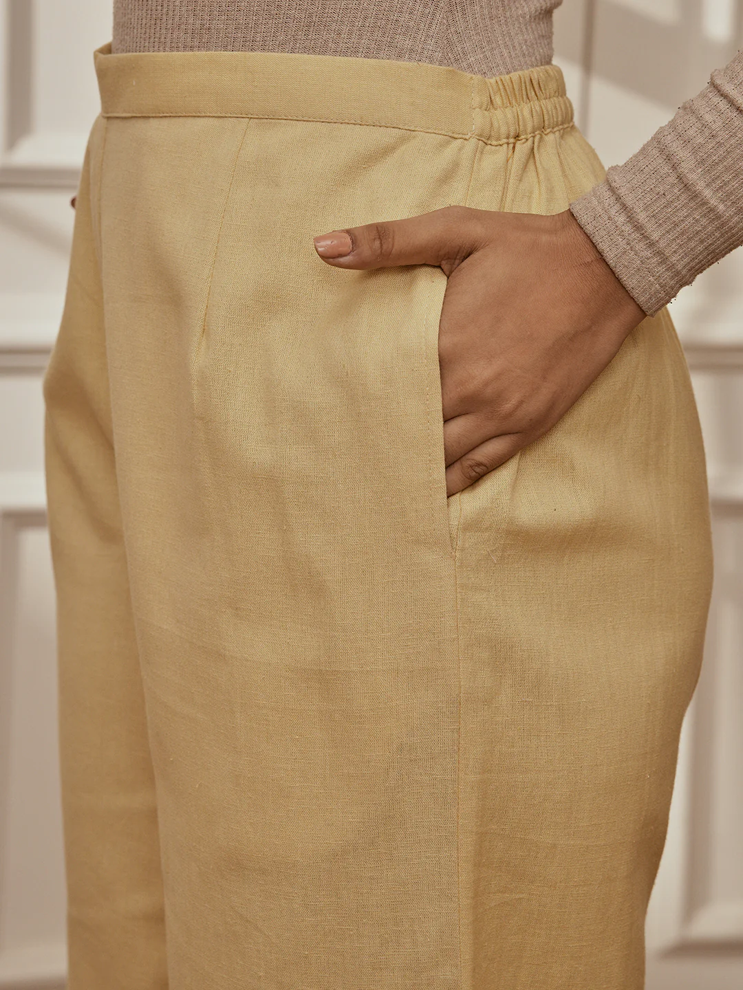 Women Chiku Cotton Linen Three-Quarter Sleeves Yoga Kurta with Straight Pants - Image 6