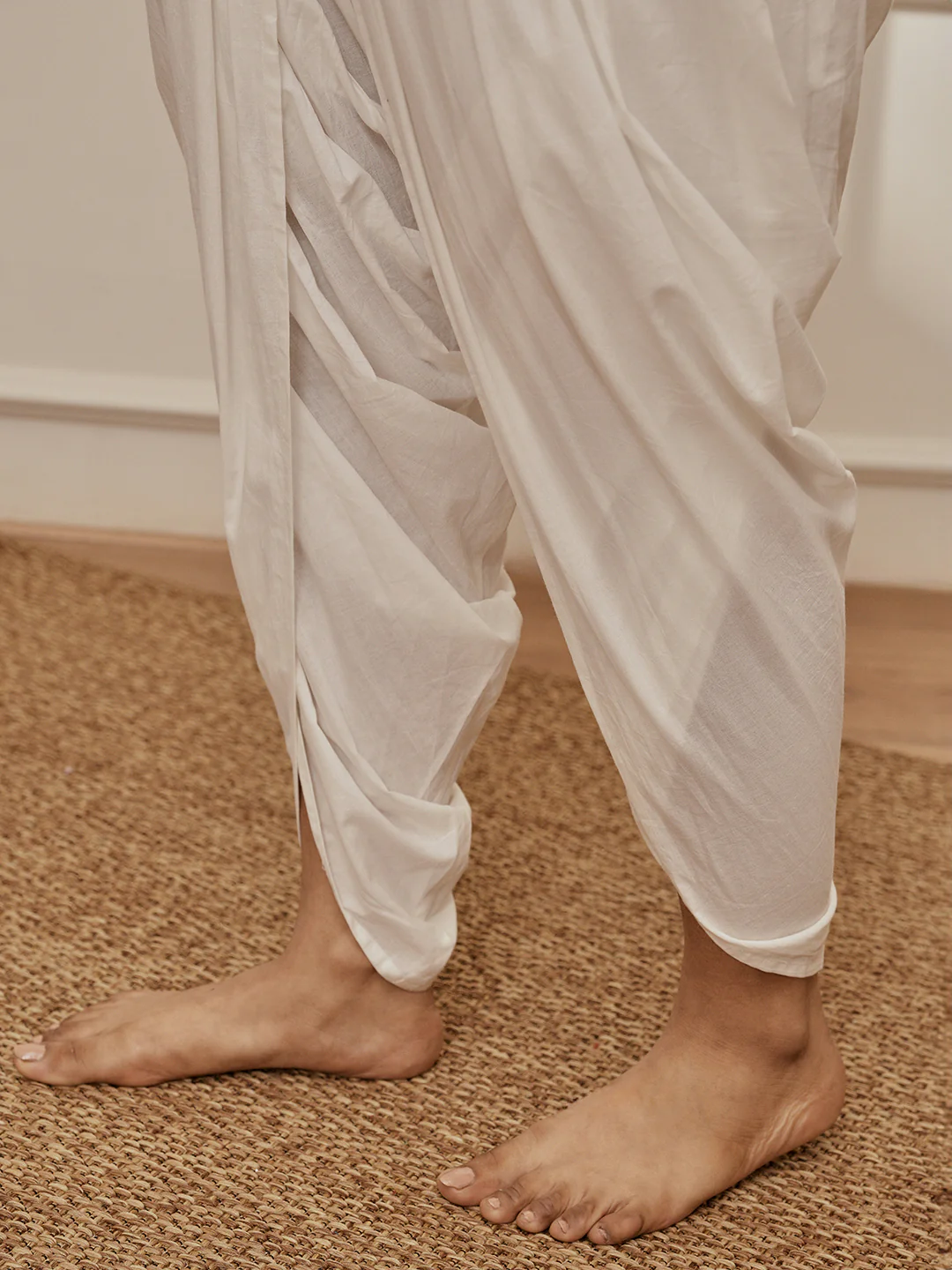 Women's Grey Embroidered Yoga Kurta With White Dhoti Pants - Image 6