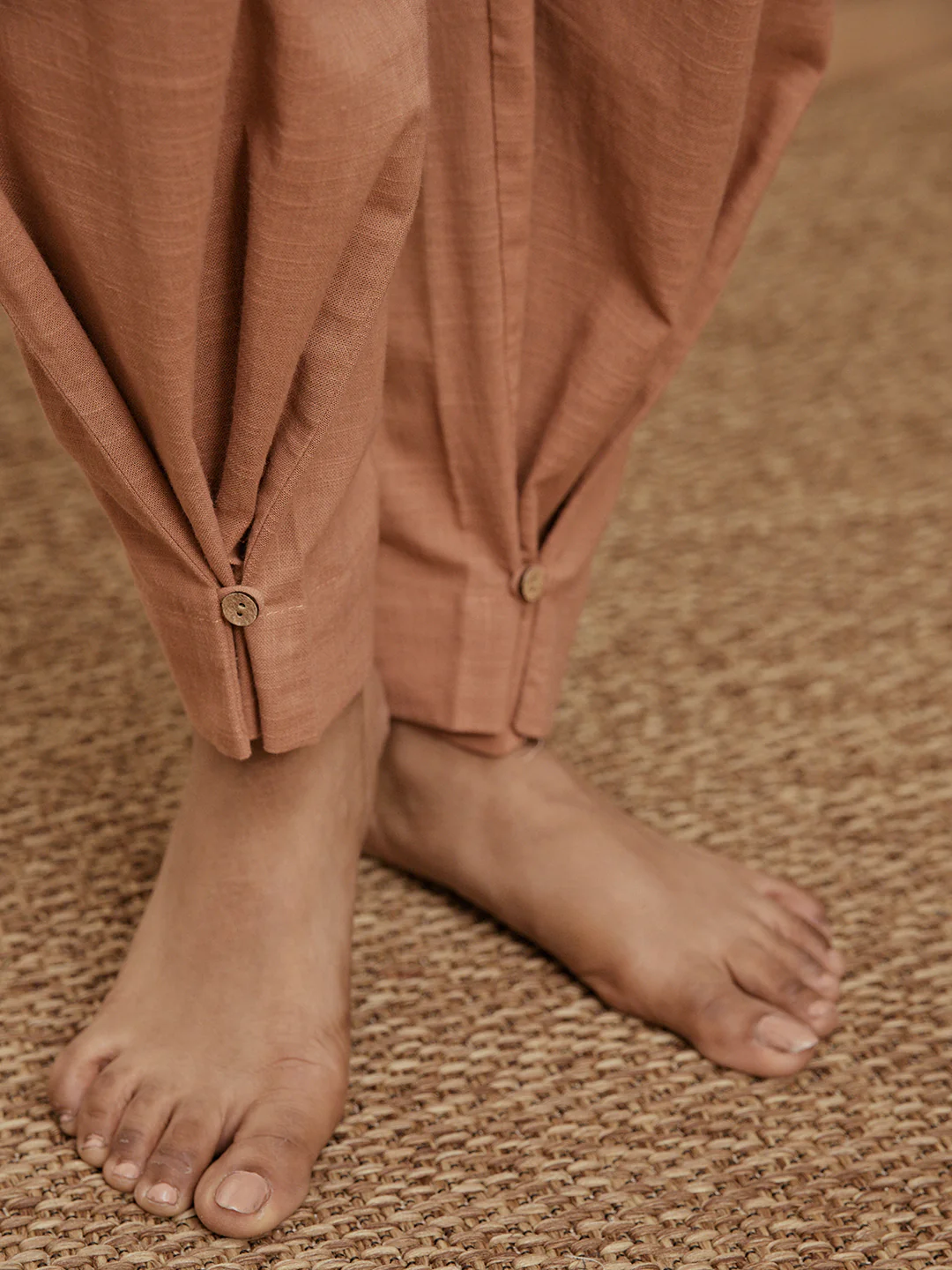 Women Rose Pink Cotton Linen Three-Quarter Sleeves Yoga Kurta with Straight Pants - Image 7