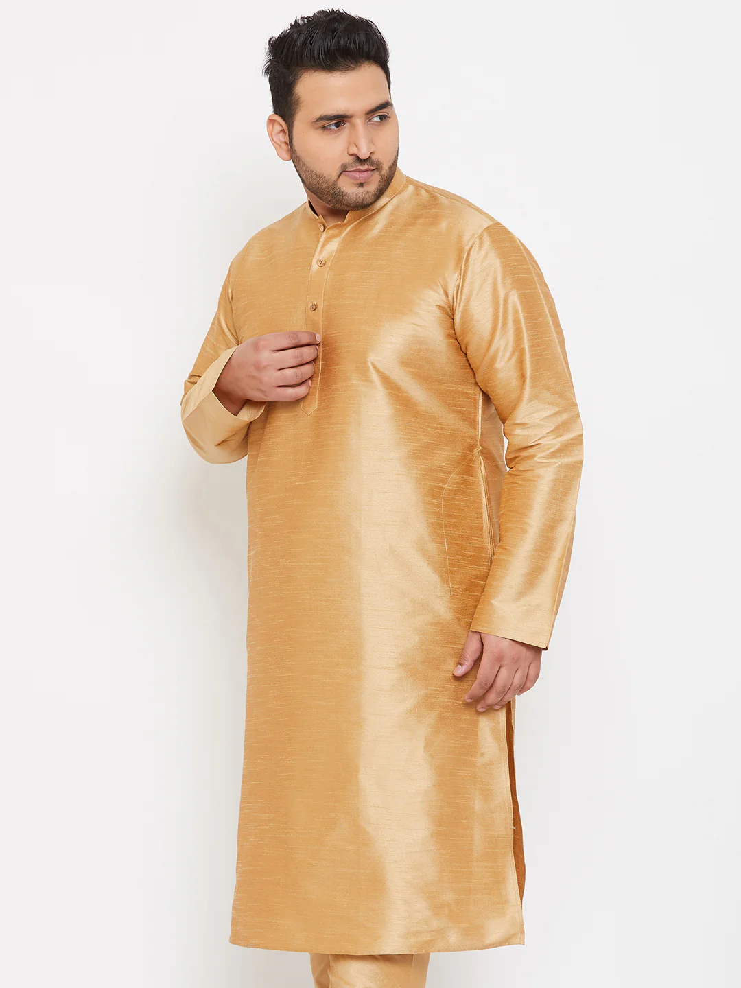 Vastrtamay Men's Plus Size Rose Gold Silk Blend Kurta - Image 2