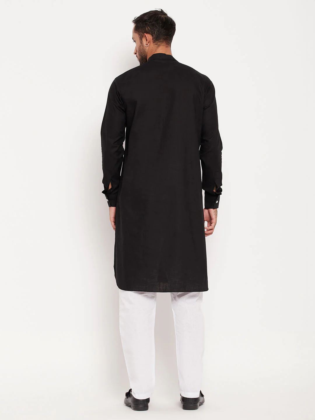 Men's Black And White Cotton Blend Pathani Suit Set - Image 3