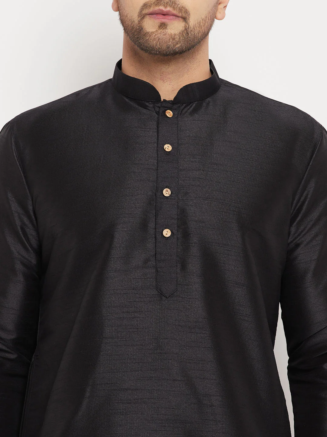 VASTRAMAY Men's Black Cotton Silk Blend Kurta - Image 4
