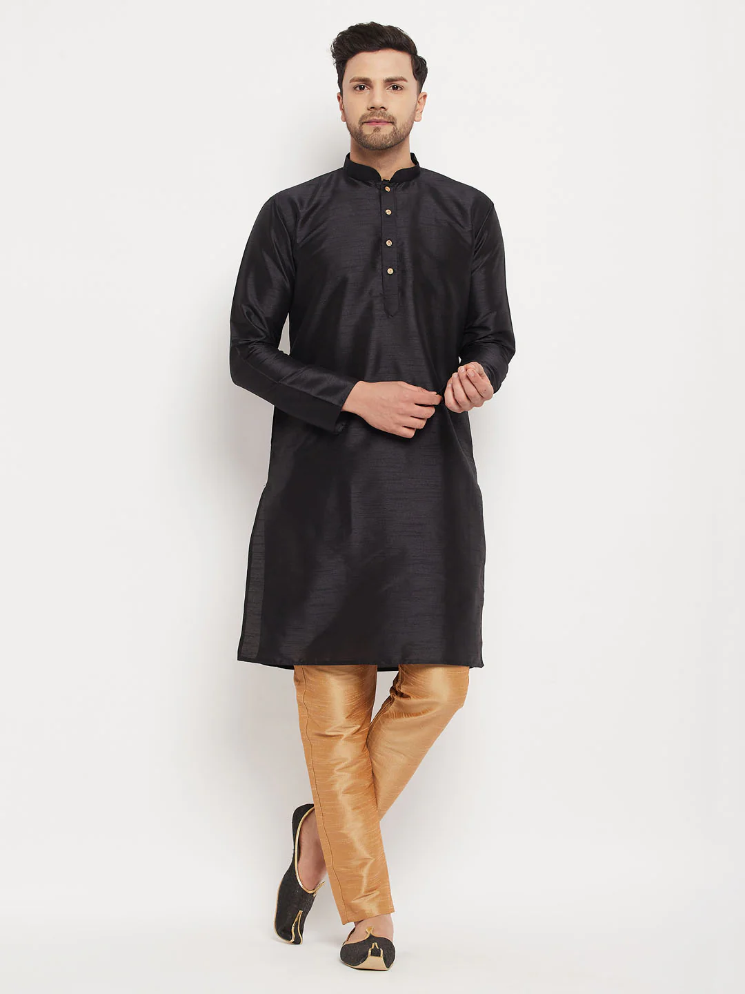 VASTRAMAY Men's Black Cotton Silk Blend Kurta - Image 5
