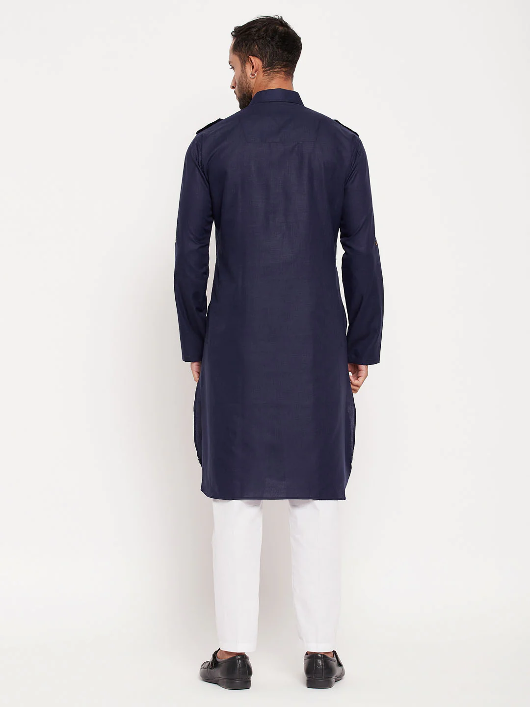 Men's Blue Pathani Suit With White Pant Set - Image 4