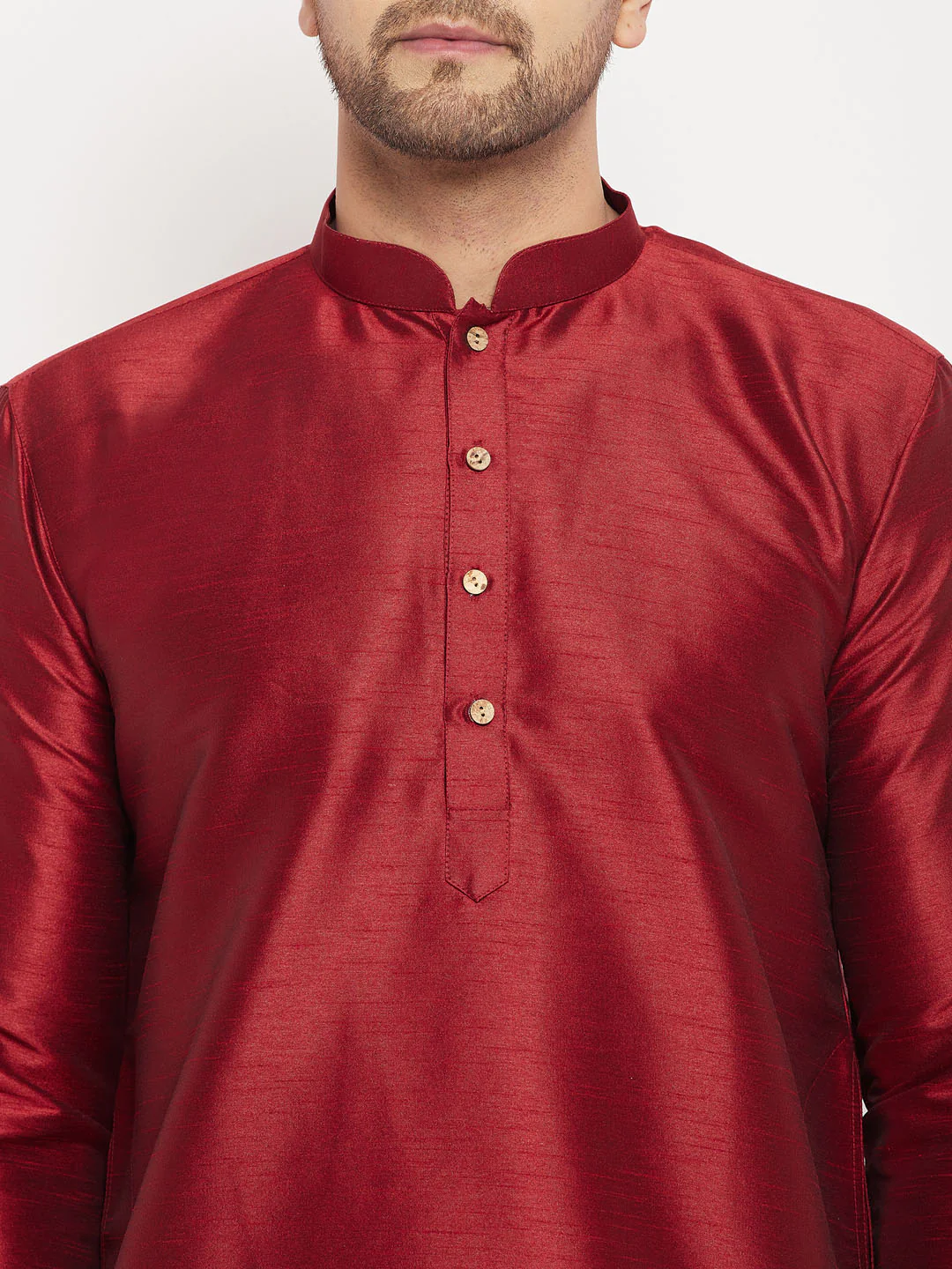 Men's Maroon Cotton Silk Blend Kurta - Image 4