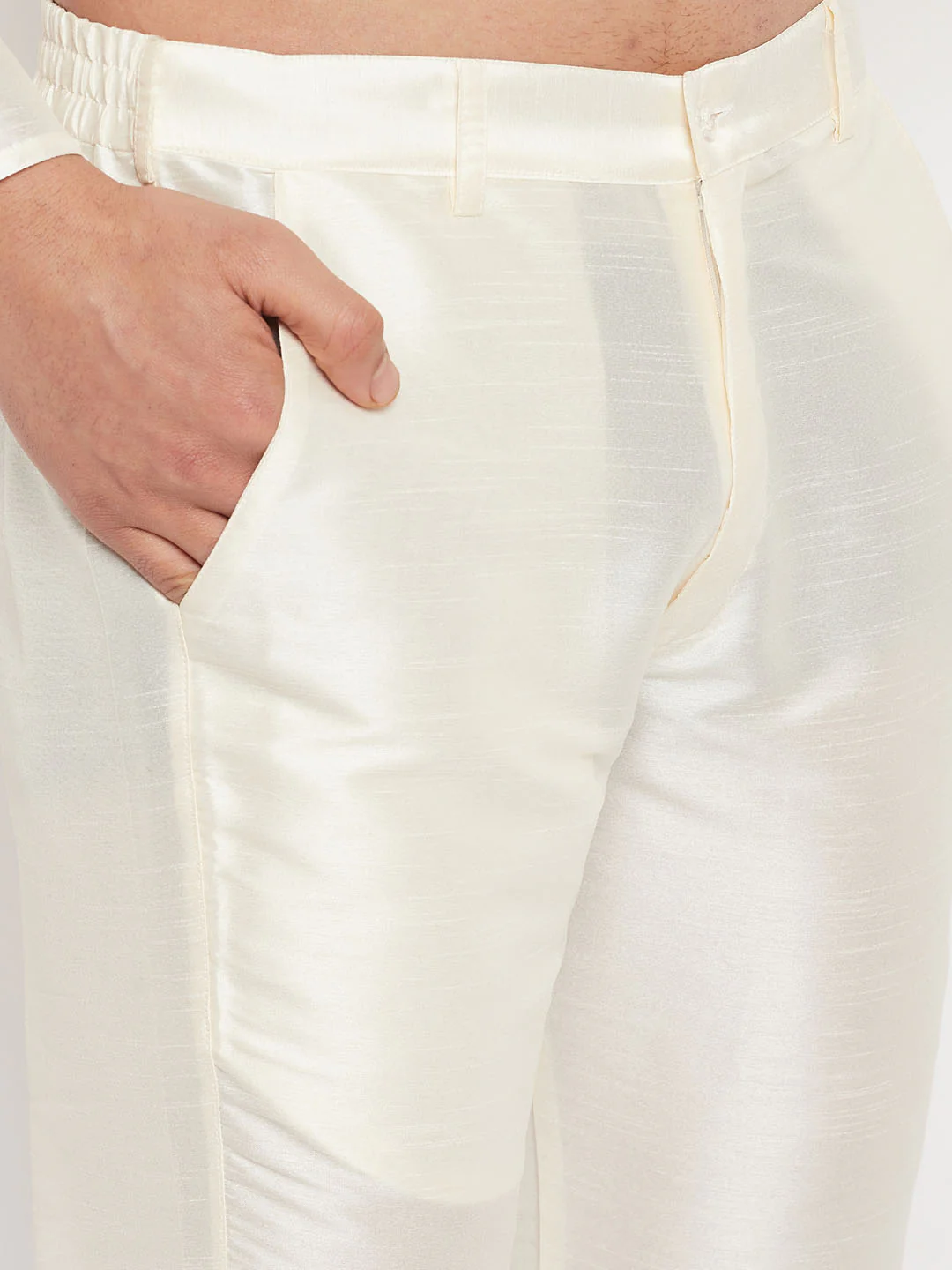 Men's Maroon Matka Silk Nehru Jacket With Cream Silk Blend Kurta And Pant Style Pyjama Set - Image 5