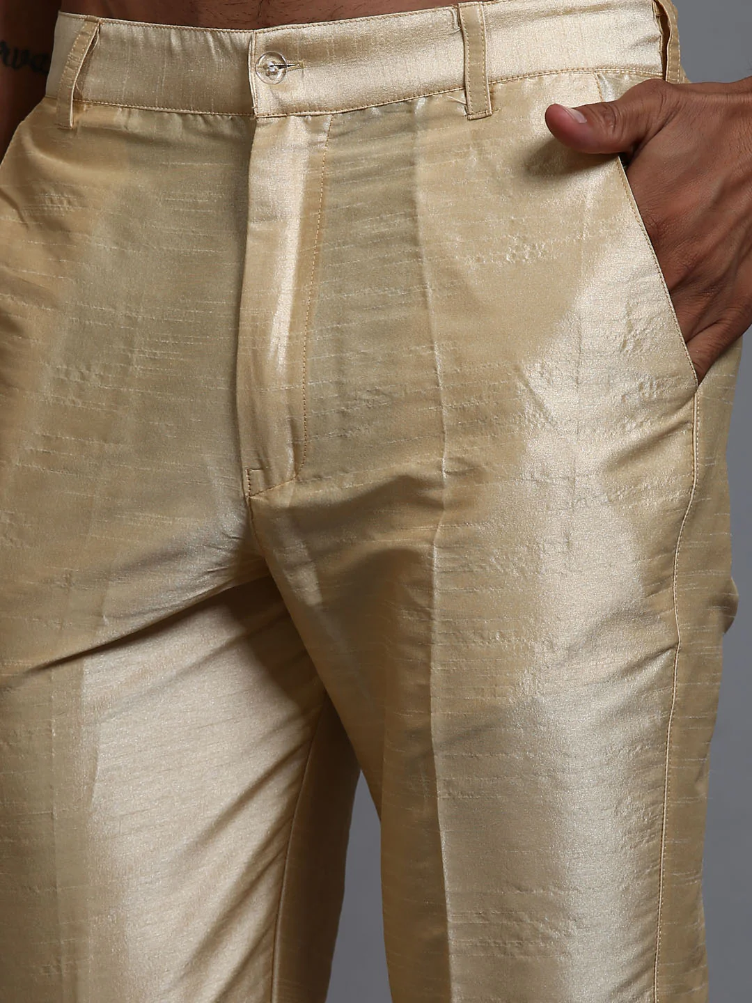 Men's Purple Embellished Jacket With Gold Kurta Pant Set - Image 5