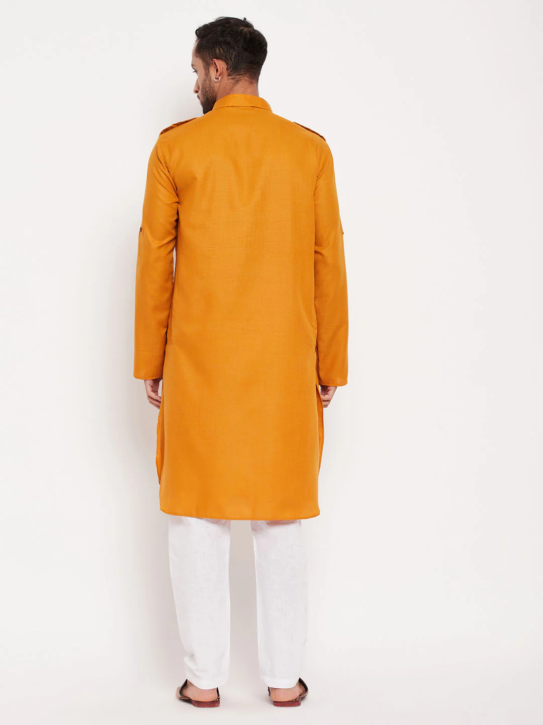 Men's Rust And White Cotton Blend Pathani Suit Set - Image 3