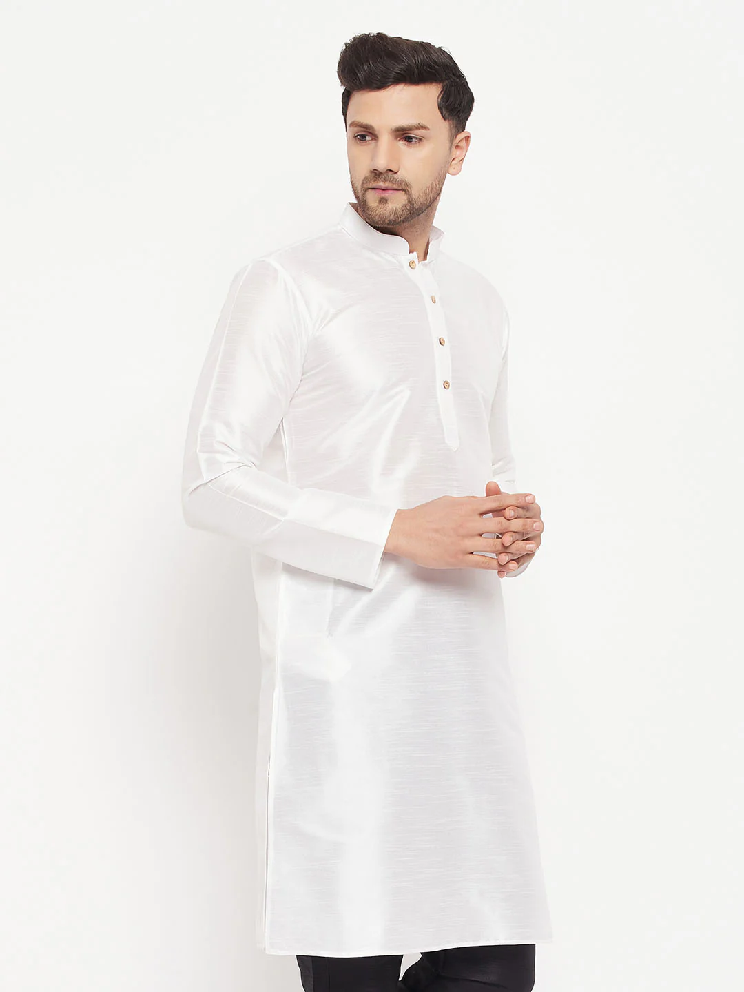 VASTRAMAY Men's White Cotton Silk Blend Kurta - Image 2