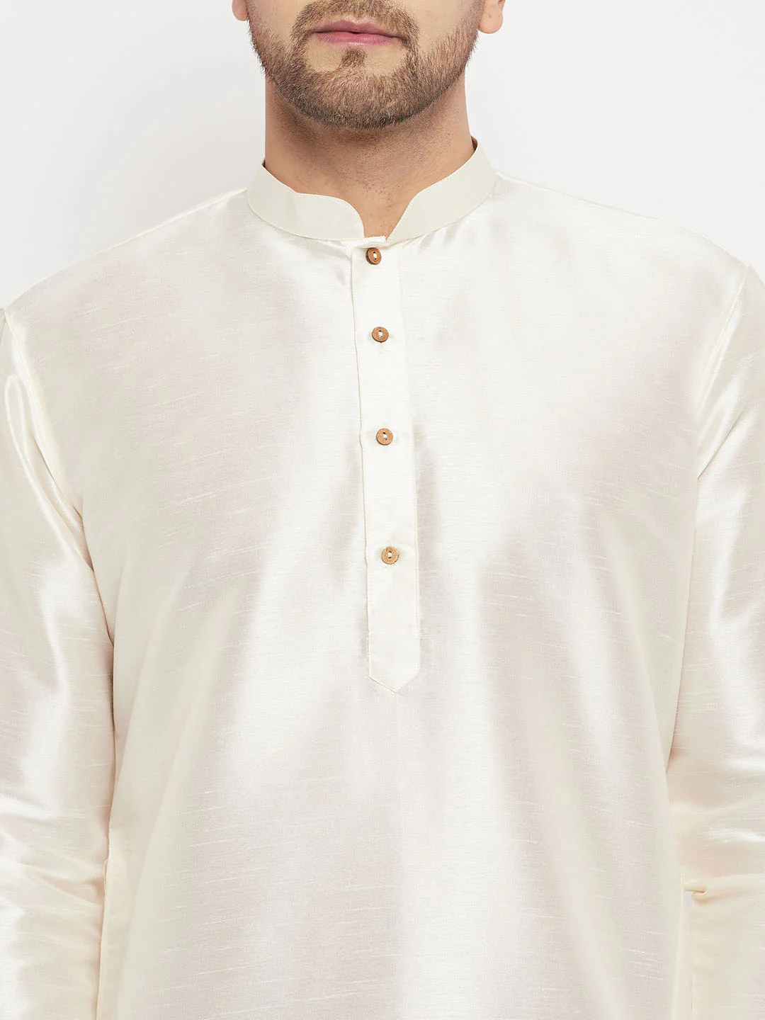 Men's Cream Cotton Silk Blend Kurta And Rose Gold Pant Style Pyjama Set - Image 4