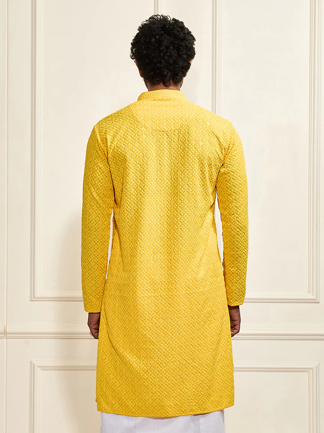 Men's Yellow Rayon Schiffli Kurta - Image 4