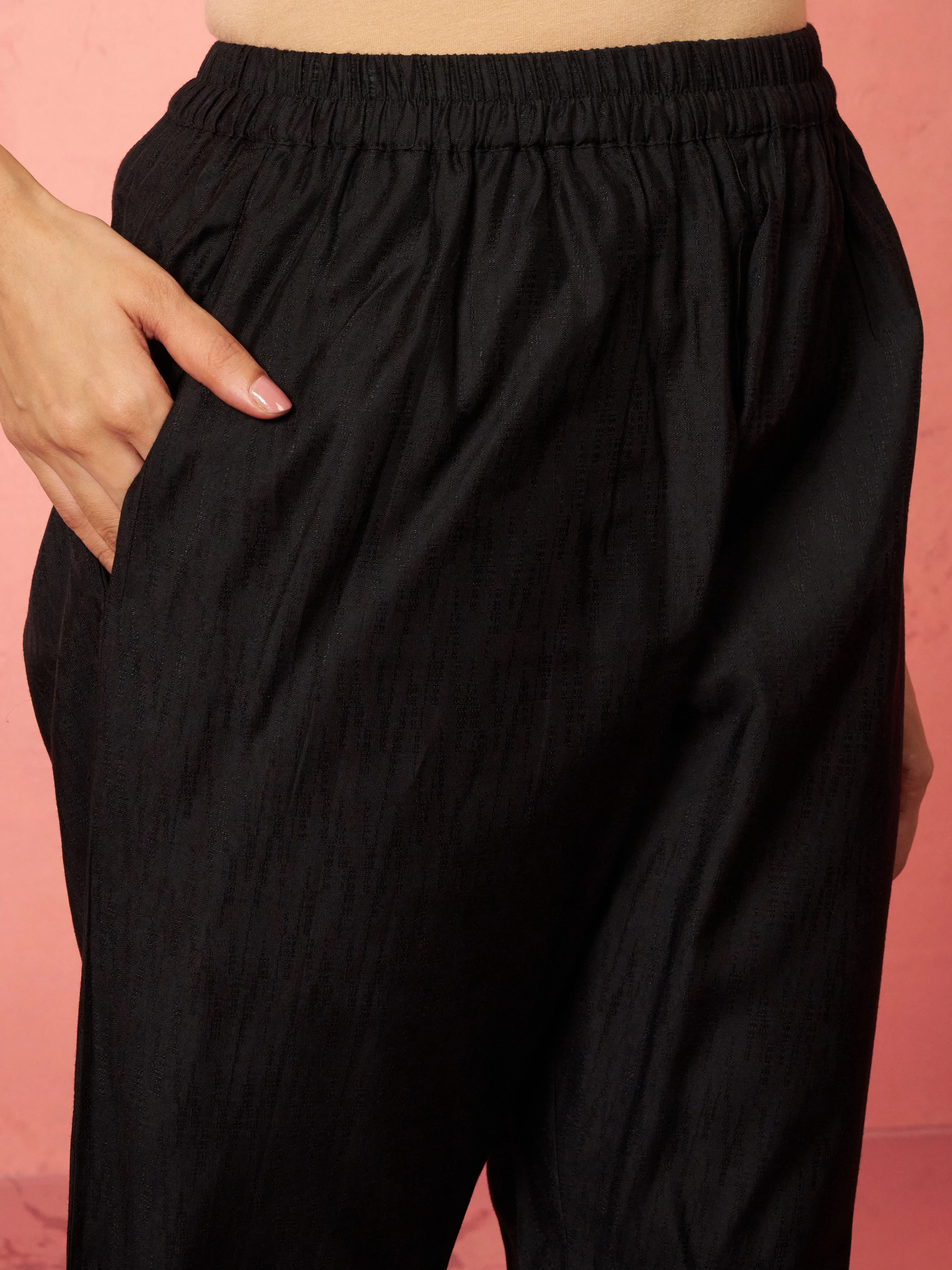 Women's Black Cotton Straight Kurta Set - Image 6