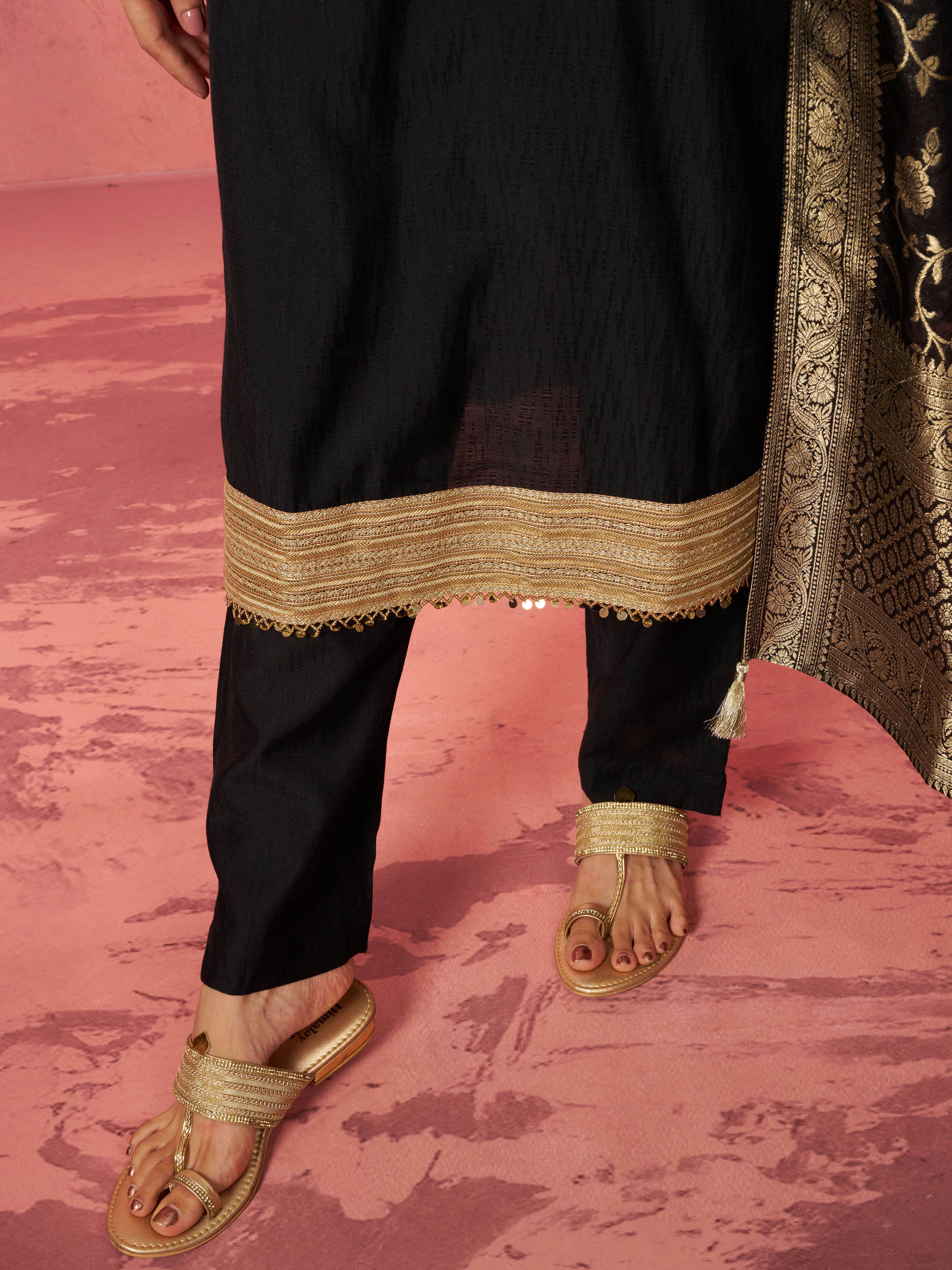 Women's Black Cotton Straight Kurta Set - Image 7