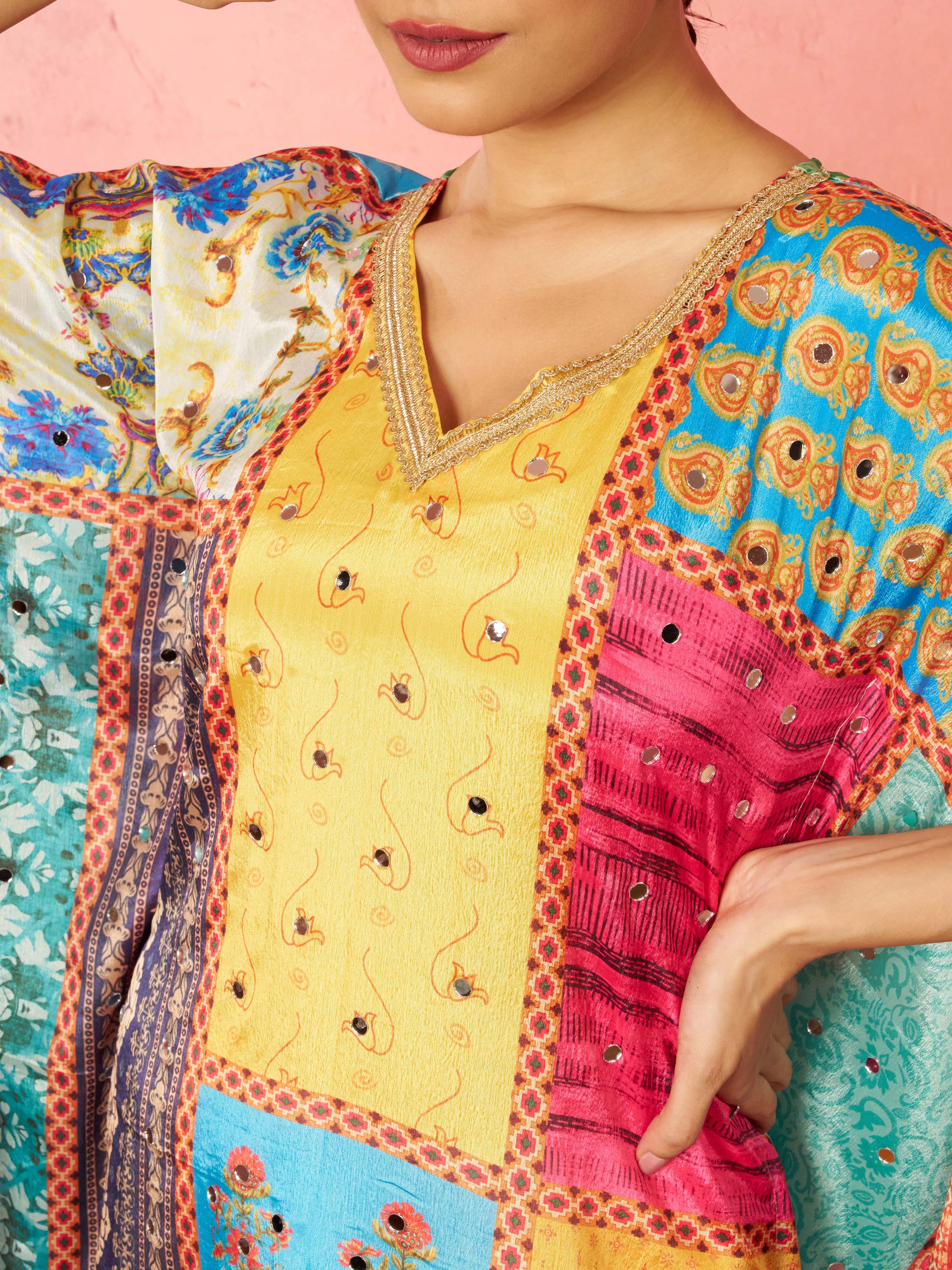 Women's Multicolour Chinon Kaftan Kurta Set - Image 2