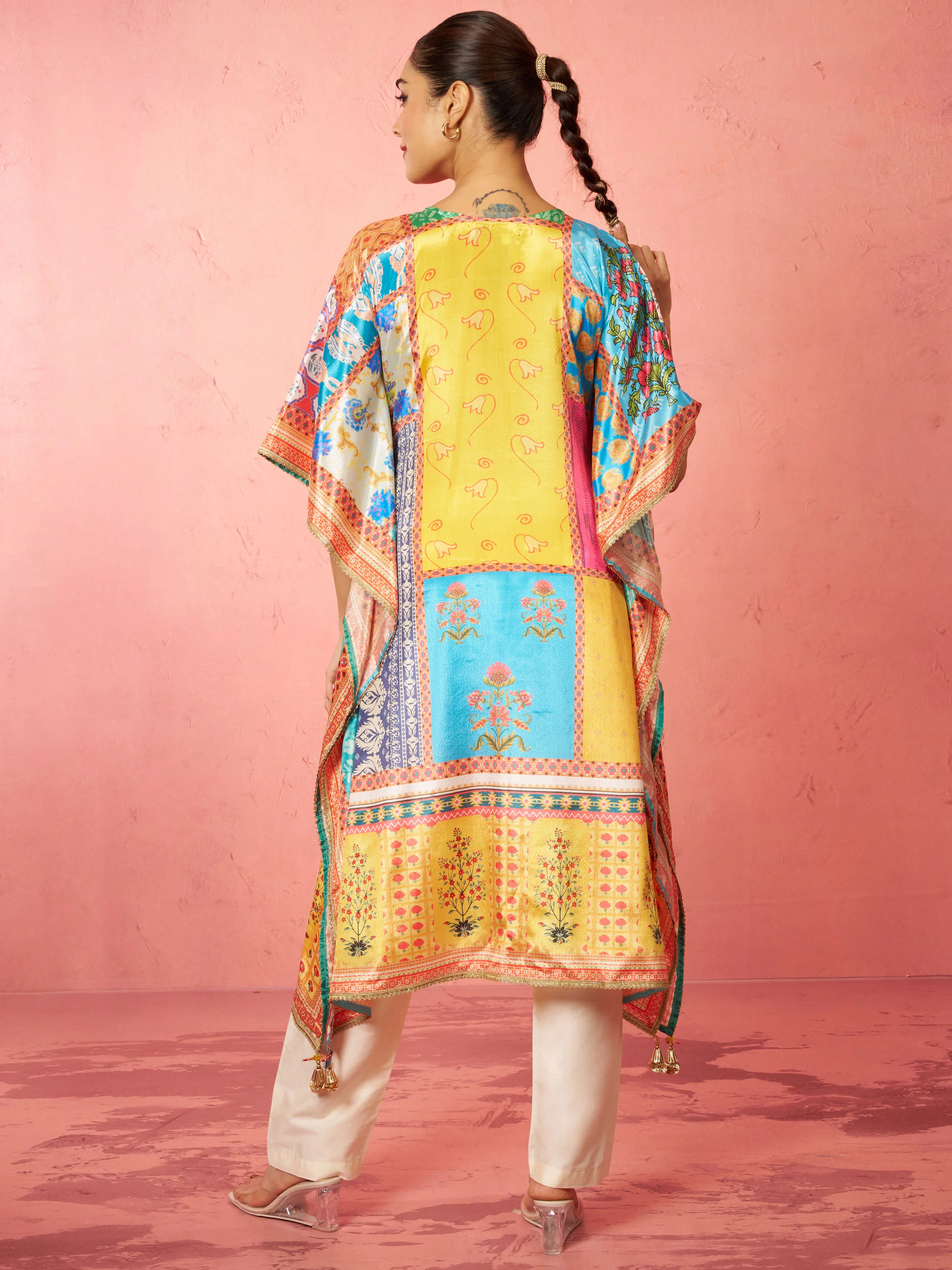 Women's Multicolour Chinon Kaftan Kurta Set - Image 5