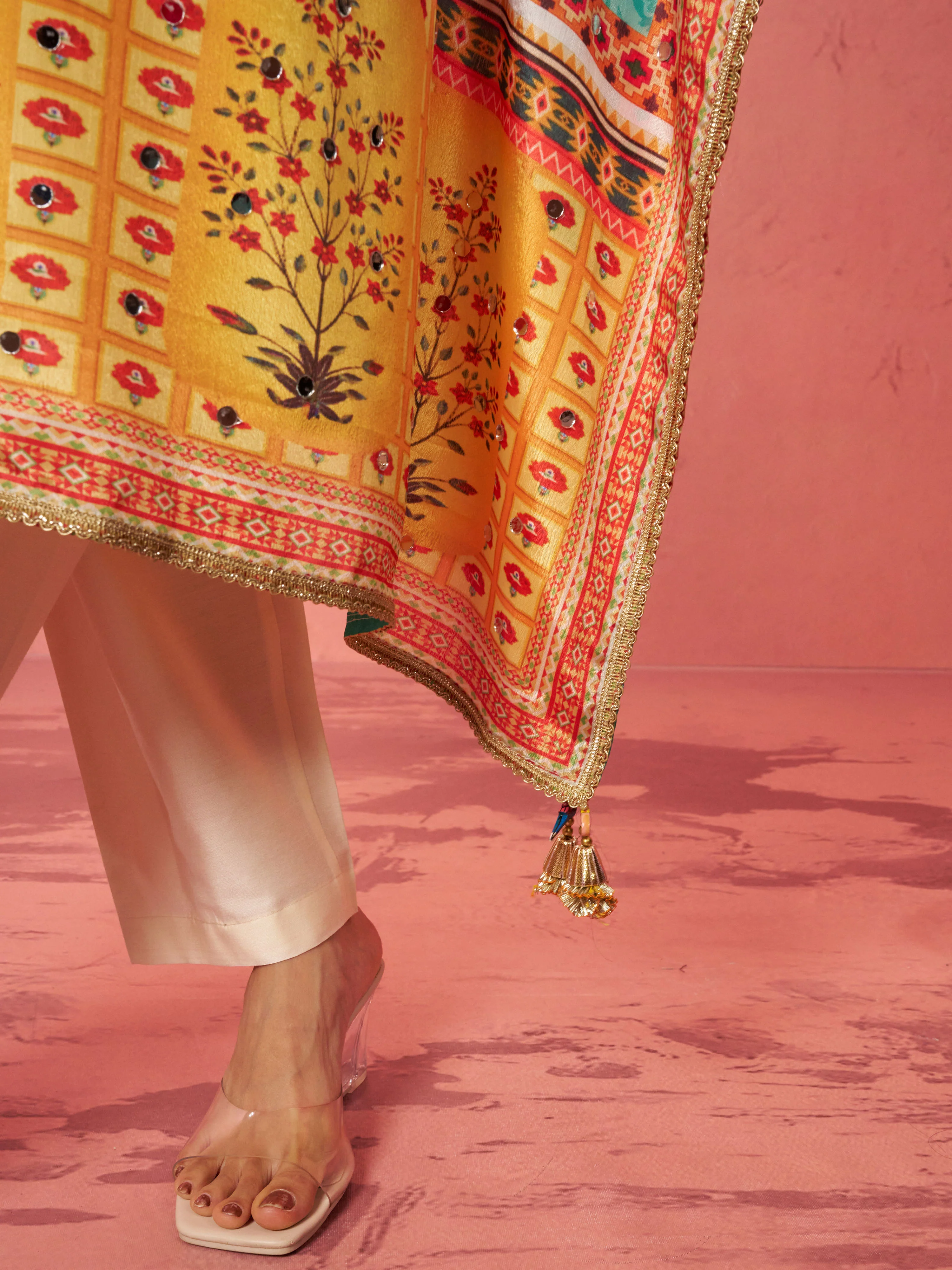 Women's Multicolour Chinon Kaftan Kurta Set - Image 7