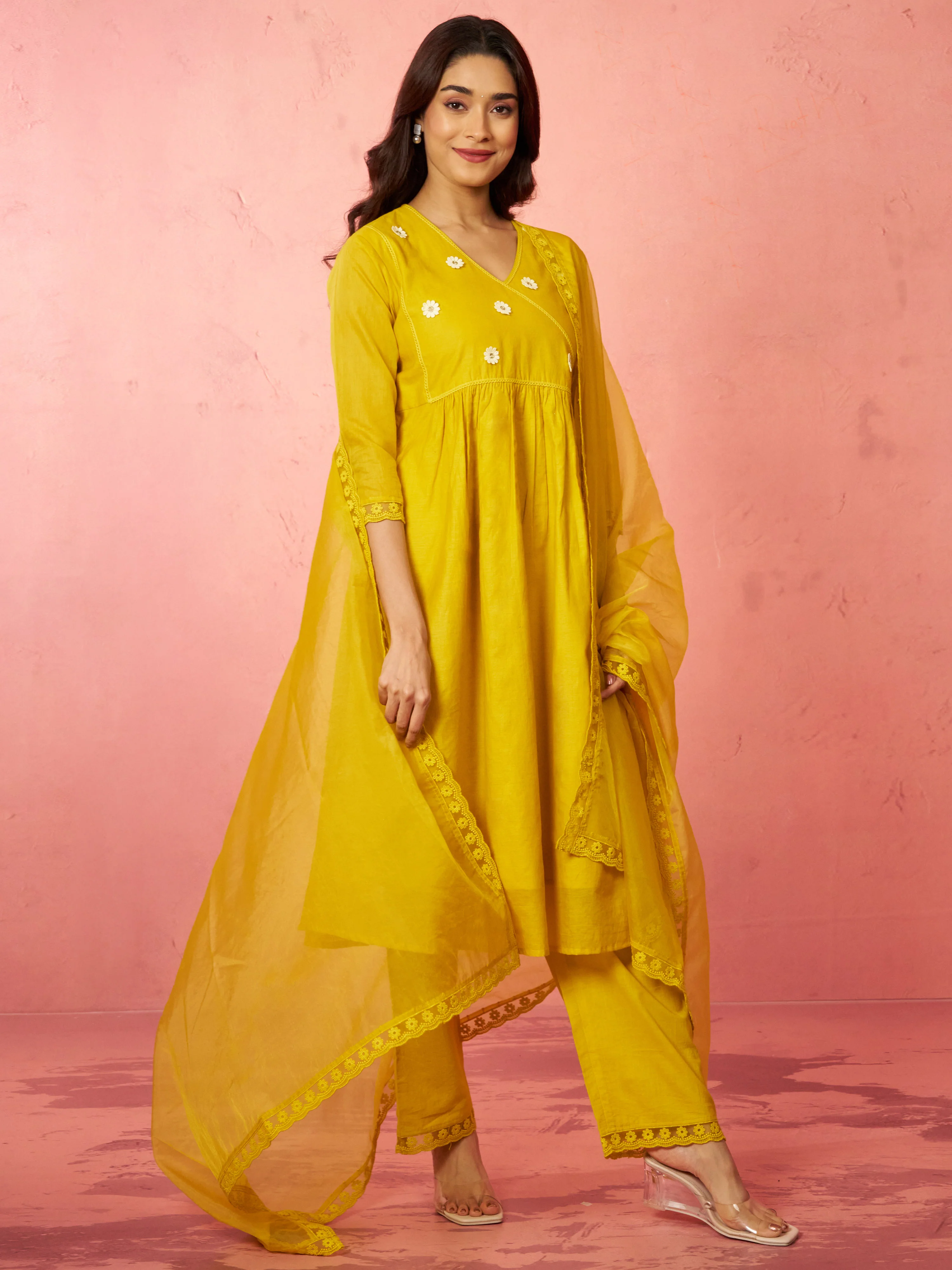 Women's Mustard Chanderi Anarkali Kurta Set - Image 4