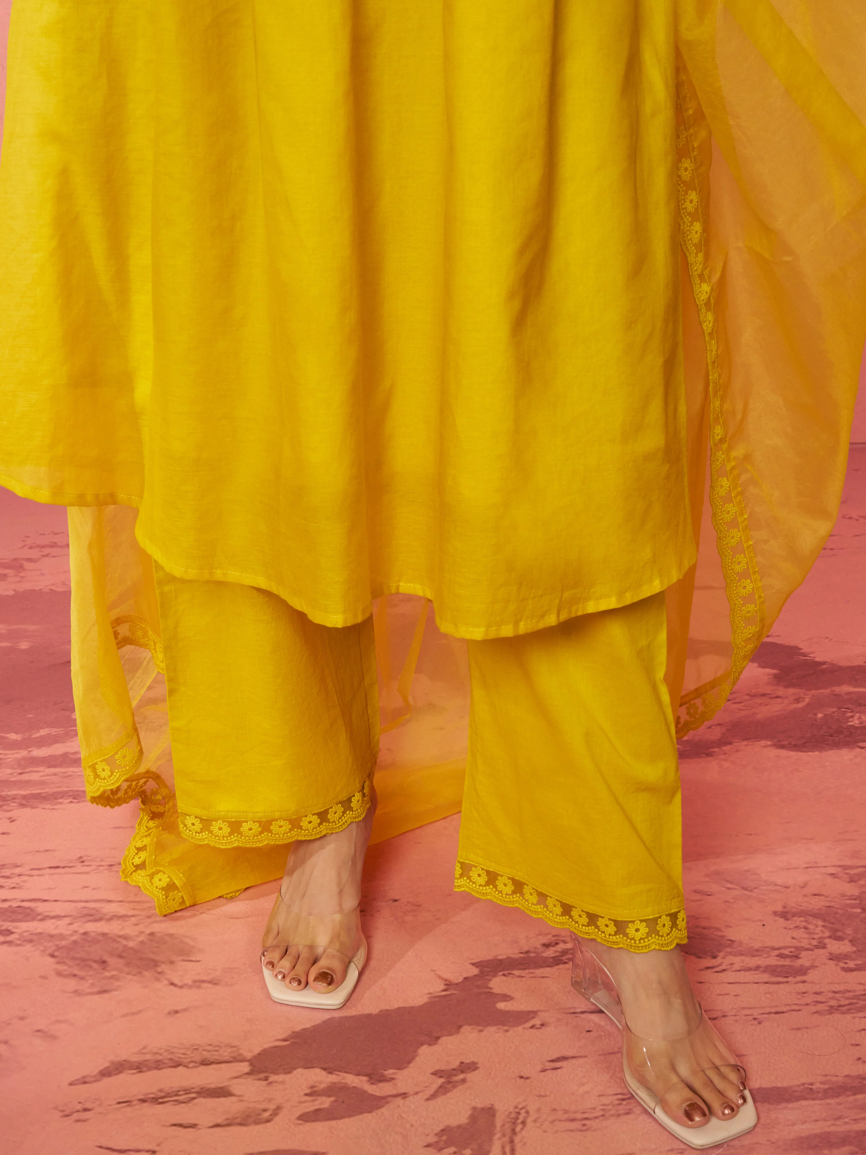 Women's Mustard Chanderi Anarkali Kurta Set - Image 7