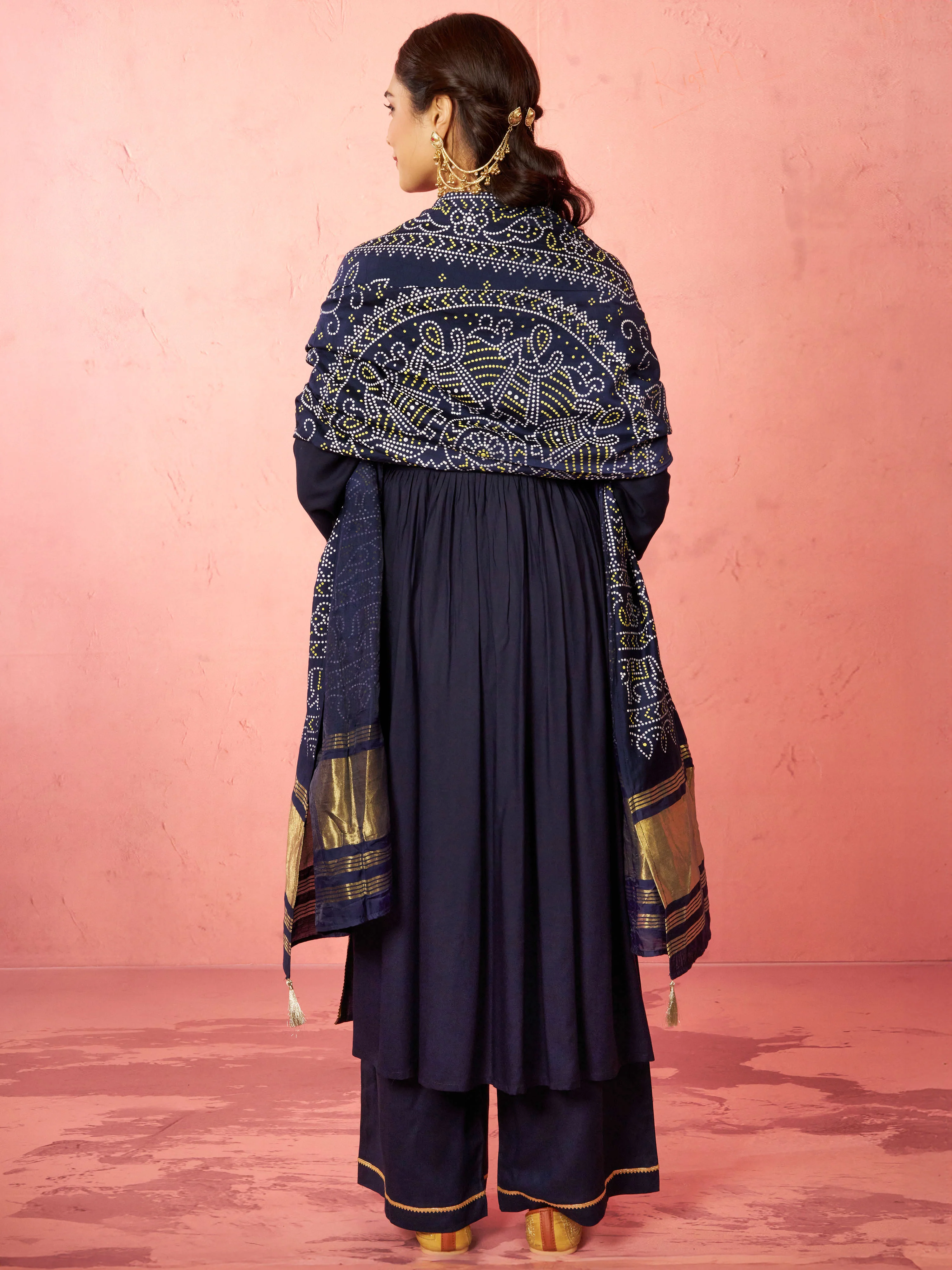 Women's Navy Blue Rayon Anarkali Kurta Set - Image 5