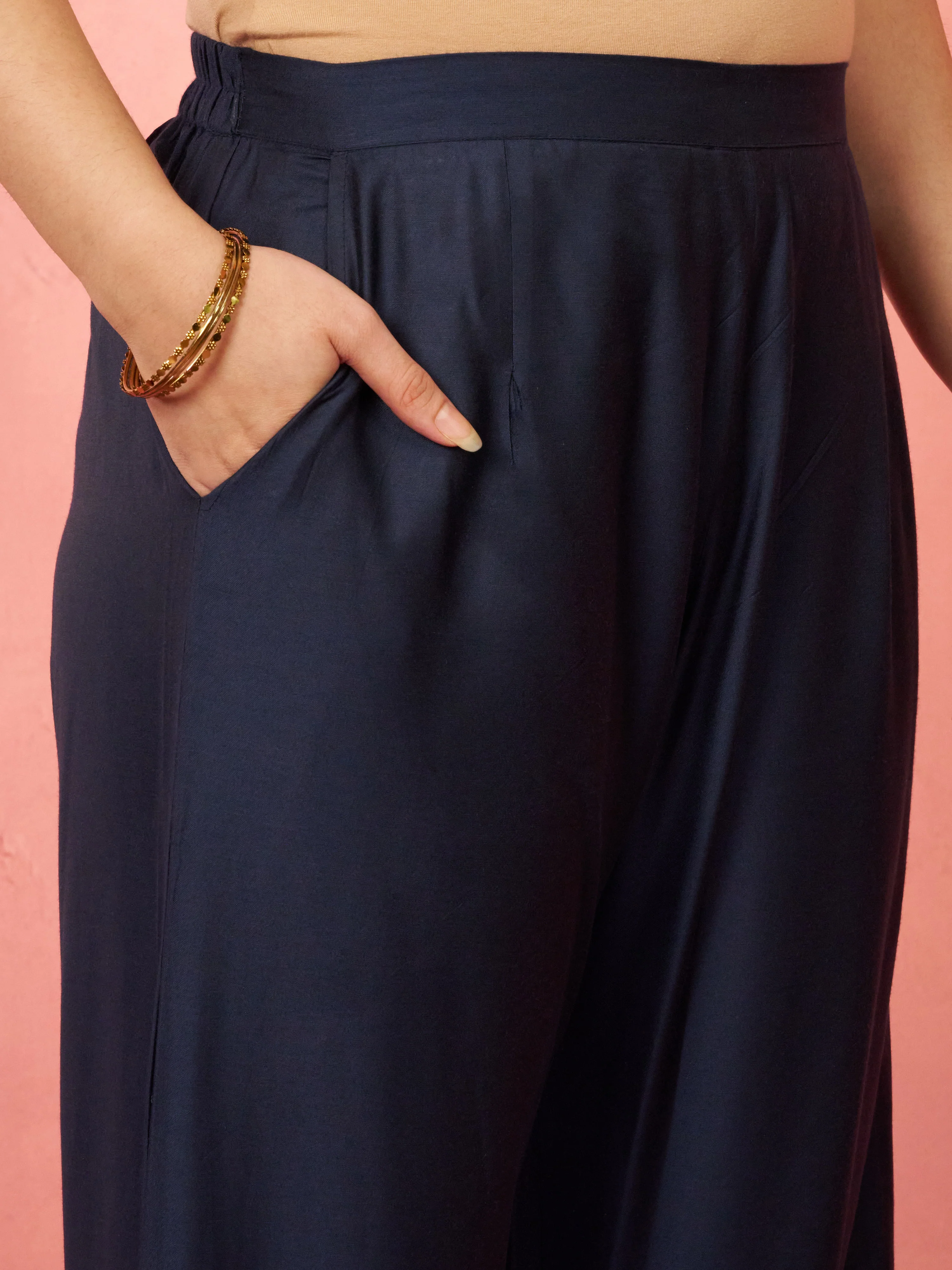 Women's Navy Blue Viscose Palazzo Pants - Image 2