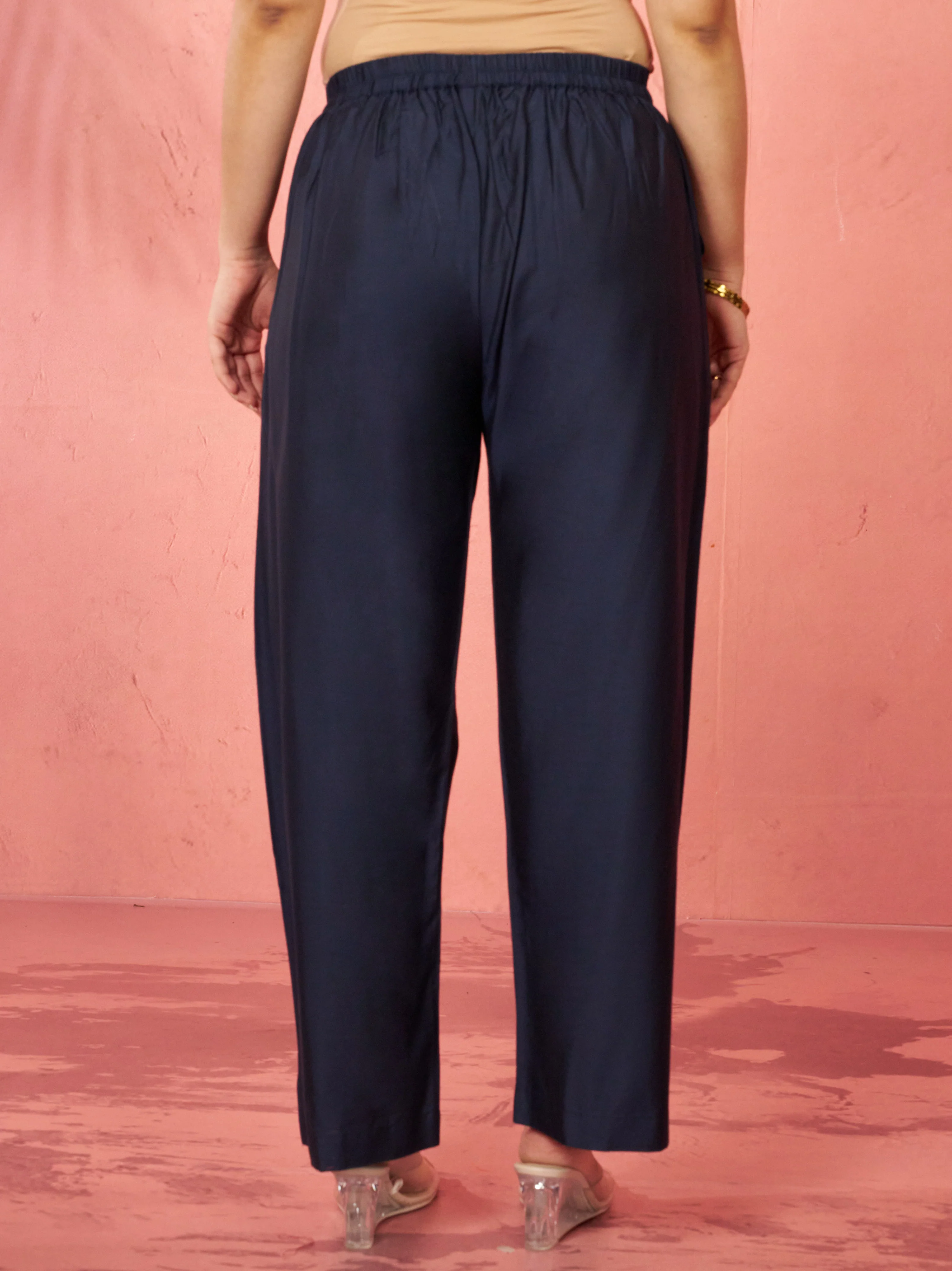 Women's Navy Blue Viscose Palazzo Pants - Image 3